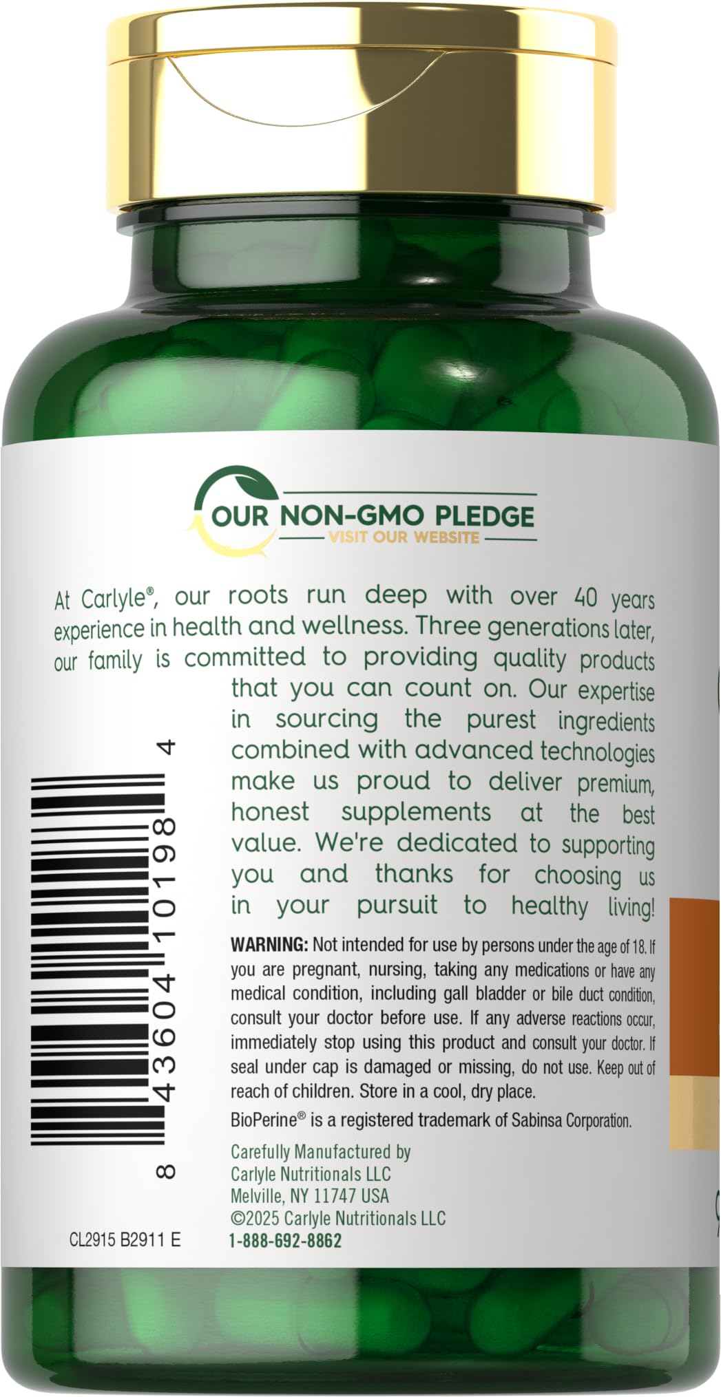 Carlyle Turmeric Curcumin with Black Pepper | 90 Powder Capsules | Complex Supplement with Bioperine | Non-GMO, Gluten Free - Image 3