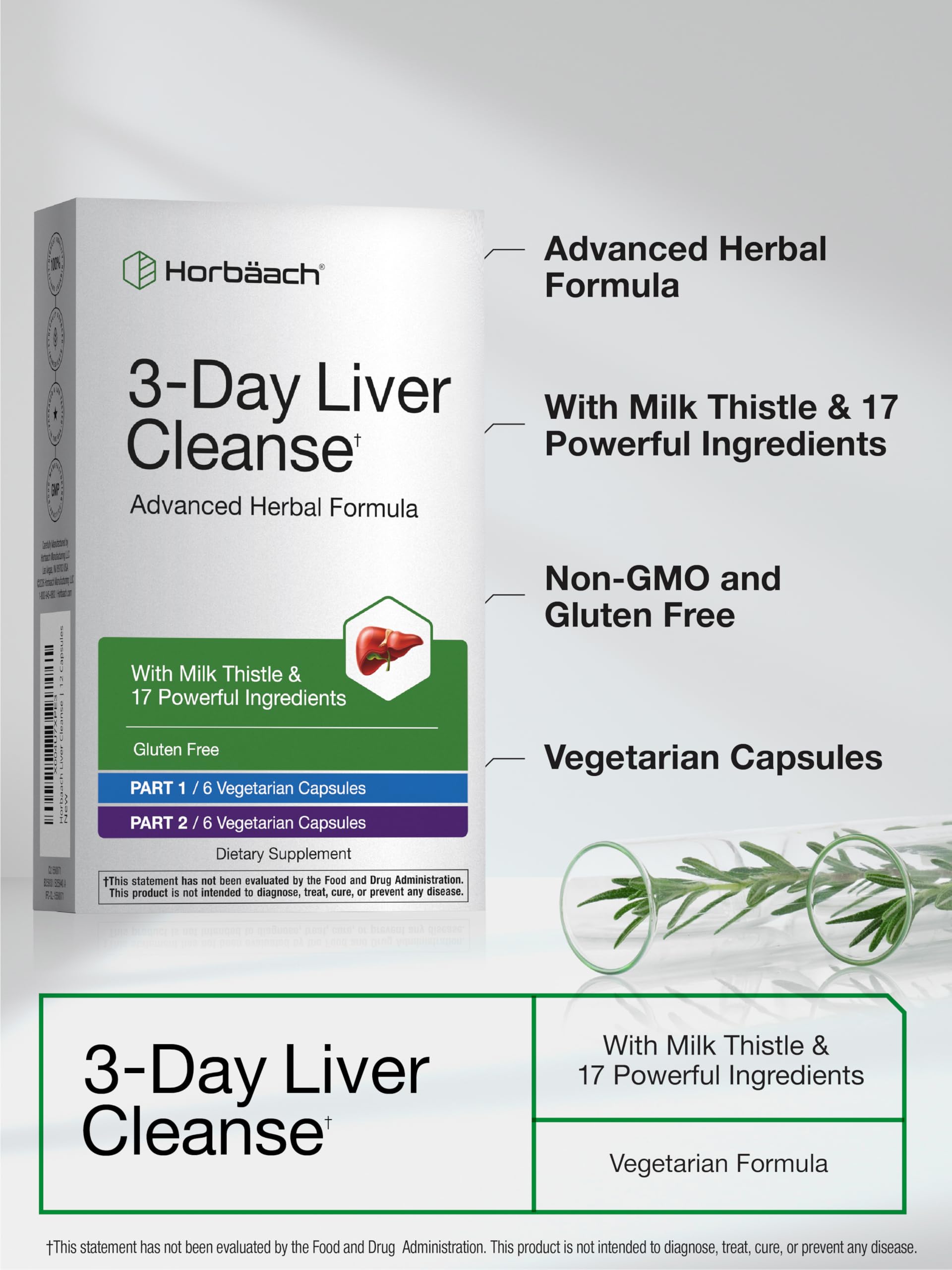 Horbäach 3-Day Liver Cleanse | 12 Capsules | with Milk Thistle | Advanced Herbal Formula | Vegetarian, Non-GMO, Gluten Free Supplement - Image 3