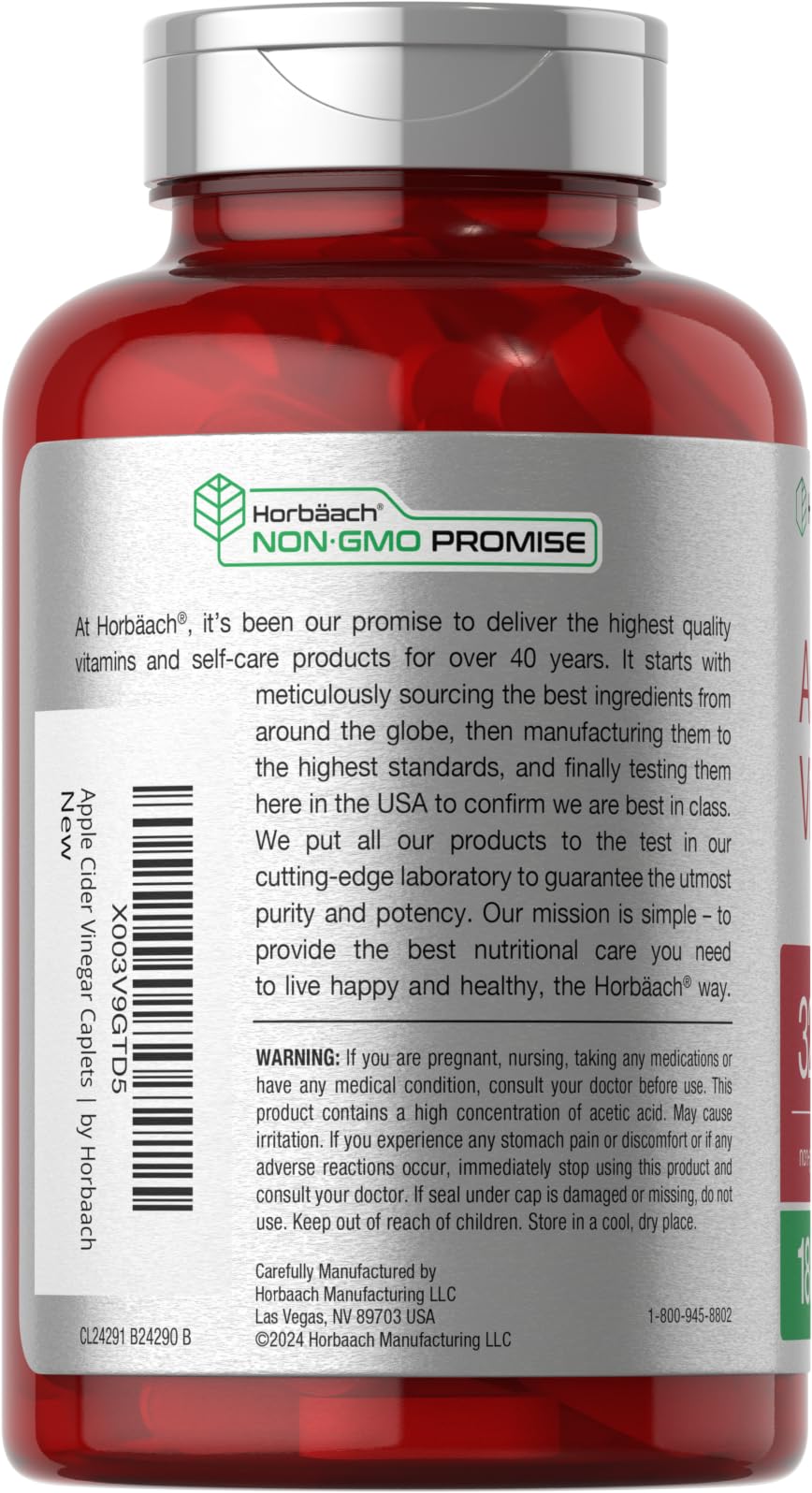 Horbäach Apple Cider Vinegar Caplets 3200mg | 180 Pills | Vegetarian, Non-GMO & Gluten Free Supplement - Image 3