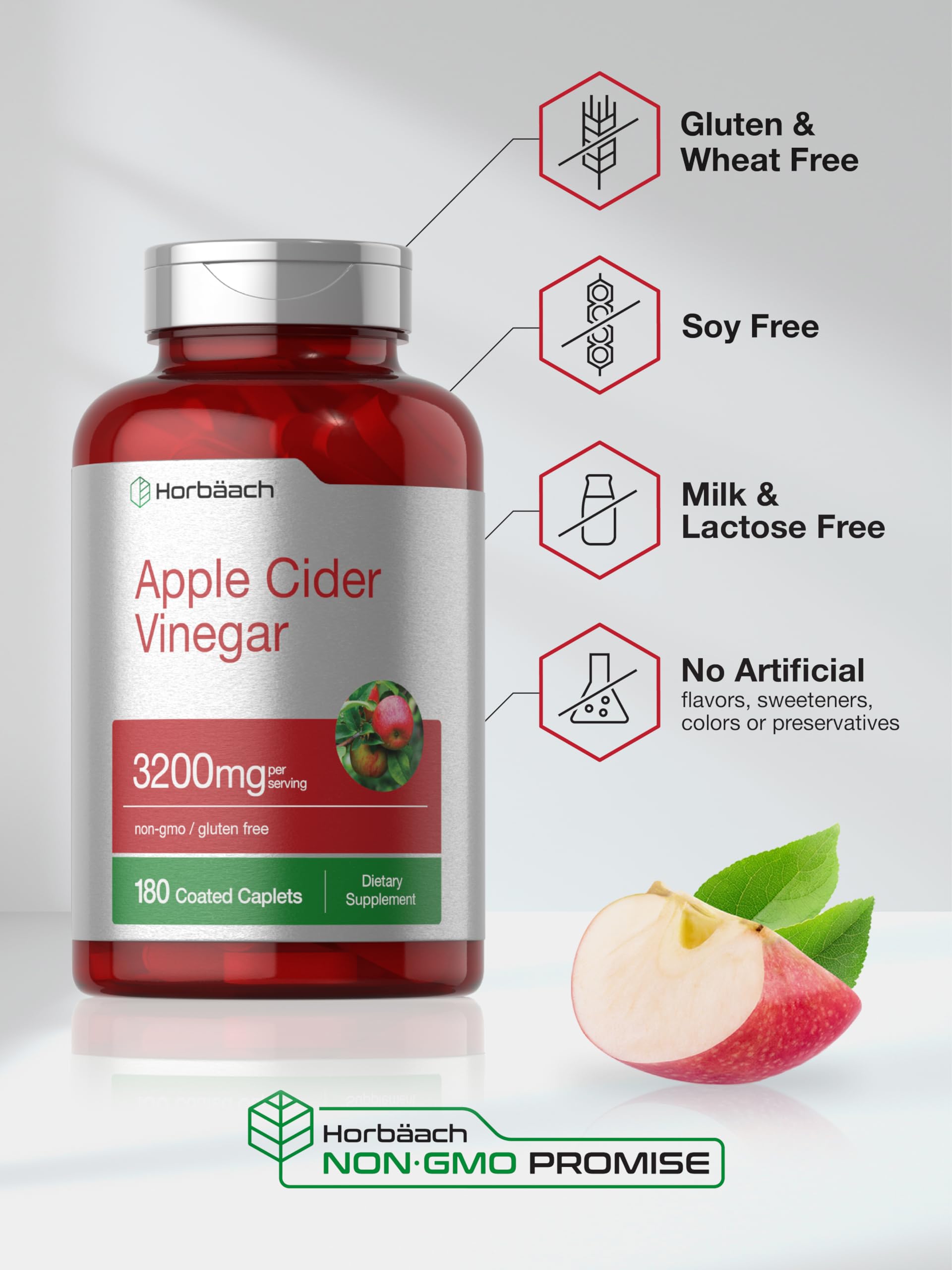 Horbäach Apple Cider Vinegar Caplets 3200mg | 180 Pills | Vegetarian, Non-GMO & Gluten Free Supplement - Image 5