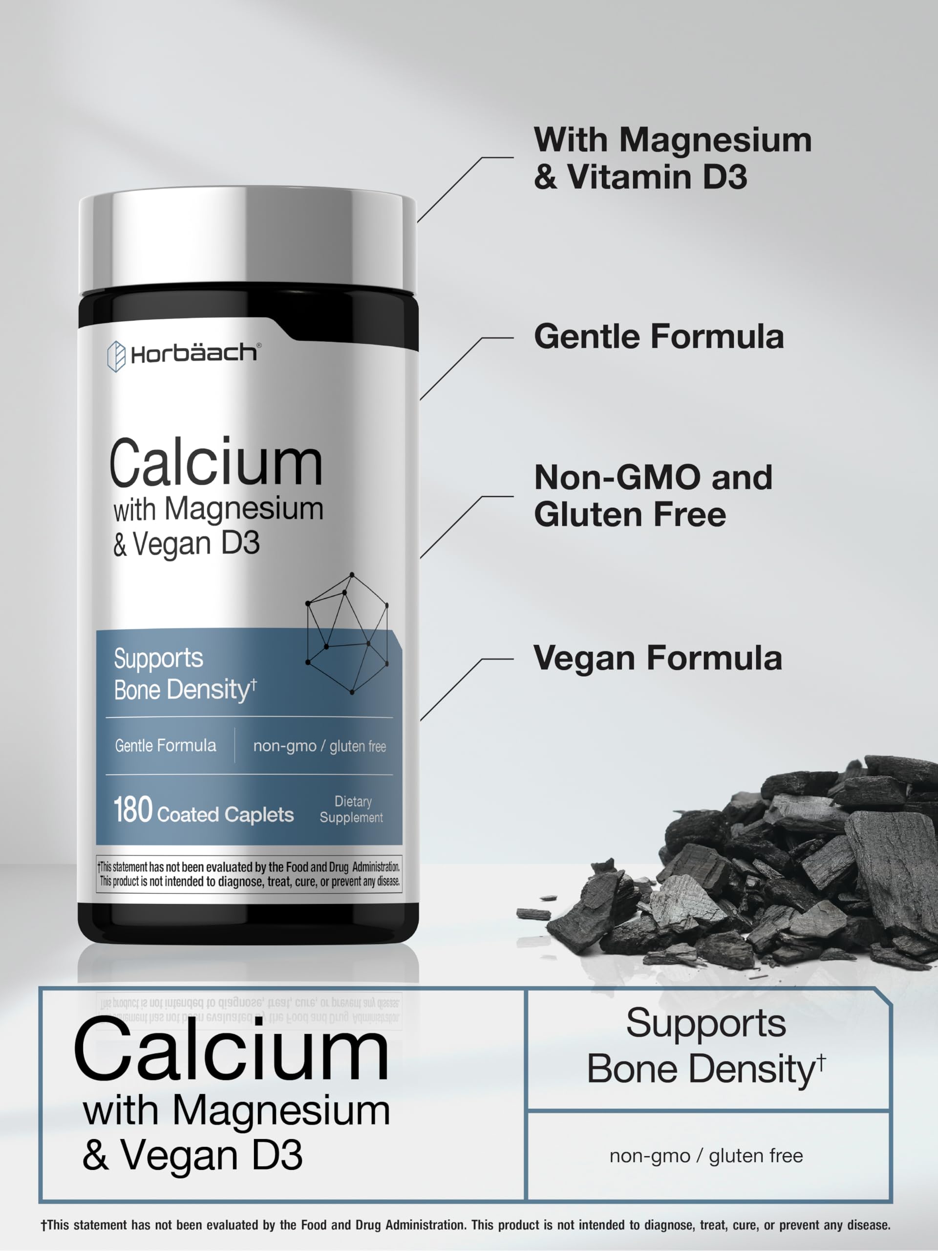 Horbäach Calcium Magnesium D3 | 180 Coated Caplets | Supports Bone Density | Supplement for Men and Women | Vegan, Non-GMO, Gluten Free - Image 4