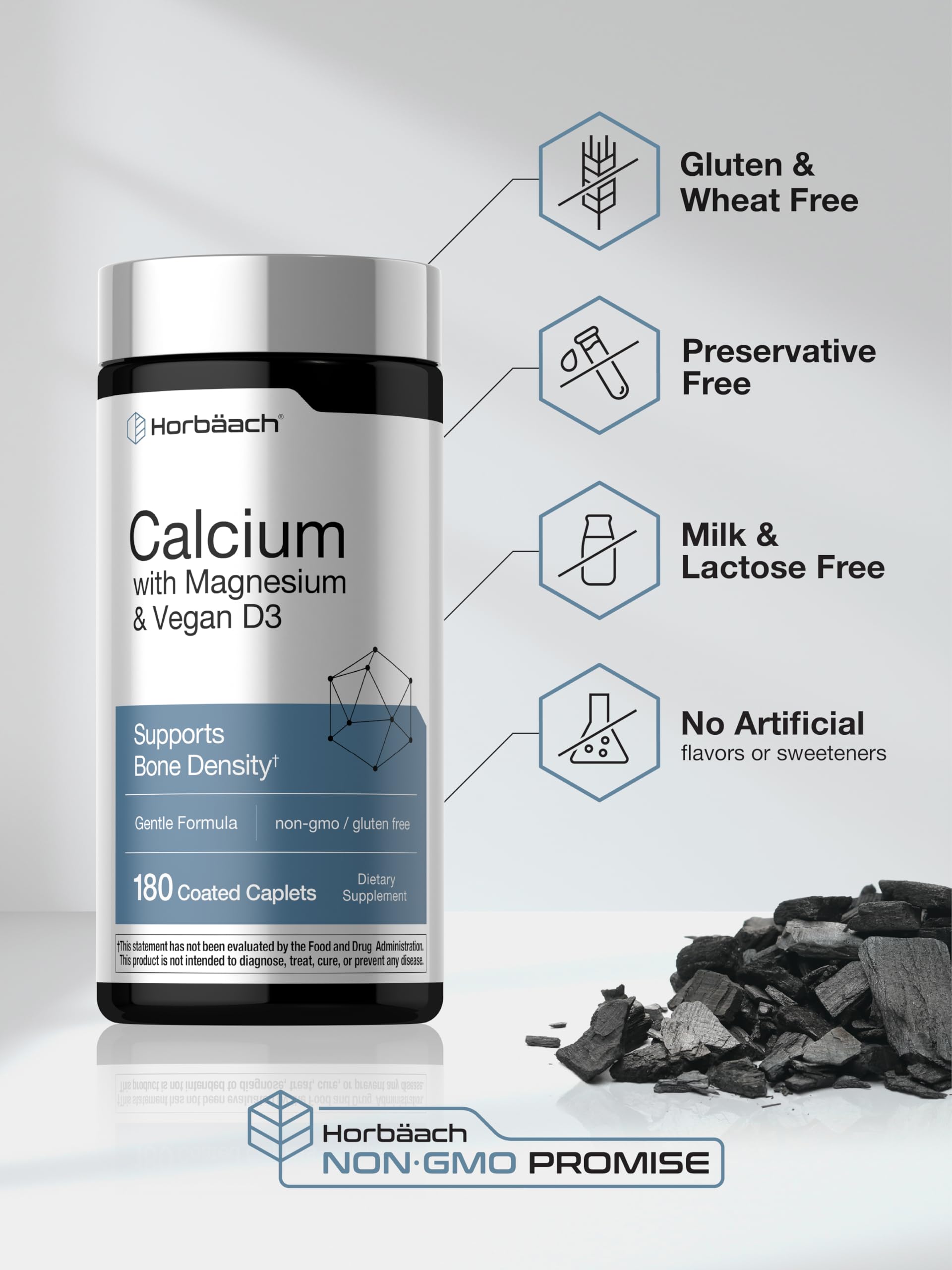 Horbäach Calcium Magnesium D3 | 180 Coated Caplets | Supports Bone Density | Supplement for Men and Women | Vegan, Non-GMO, Gluten Free - Image 5