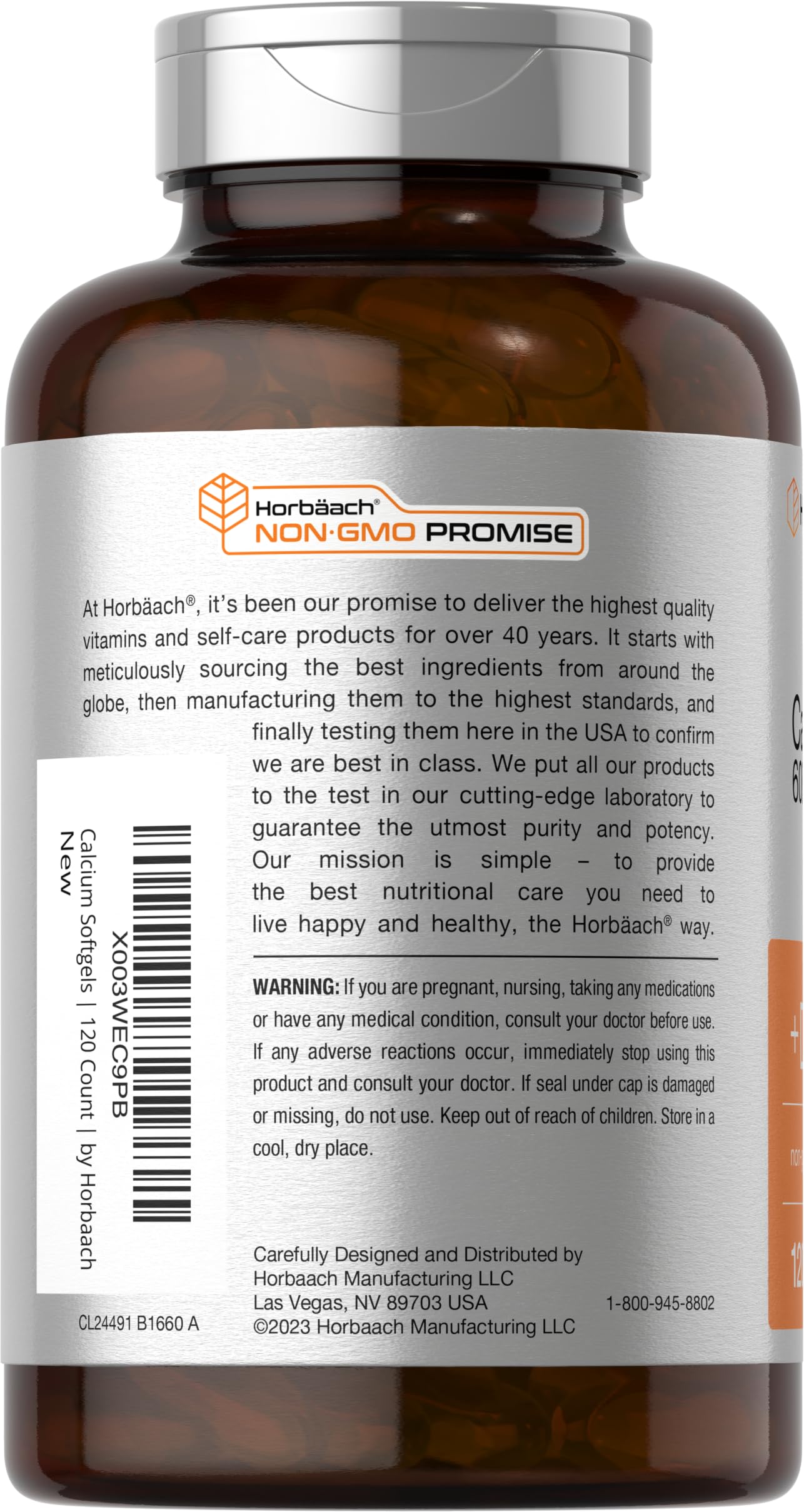 Horbäach Calcium Supplement with Vitamin D3 | 600 mg | 120 Softgels | Non-GMO & Gluten Free | for Men and Women - Image 3