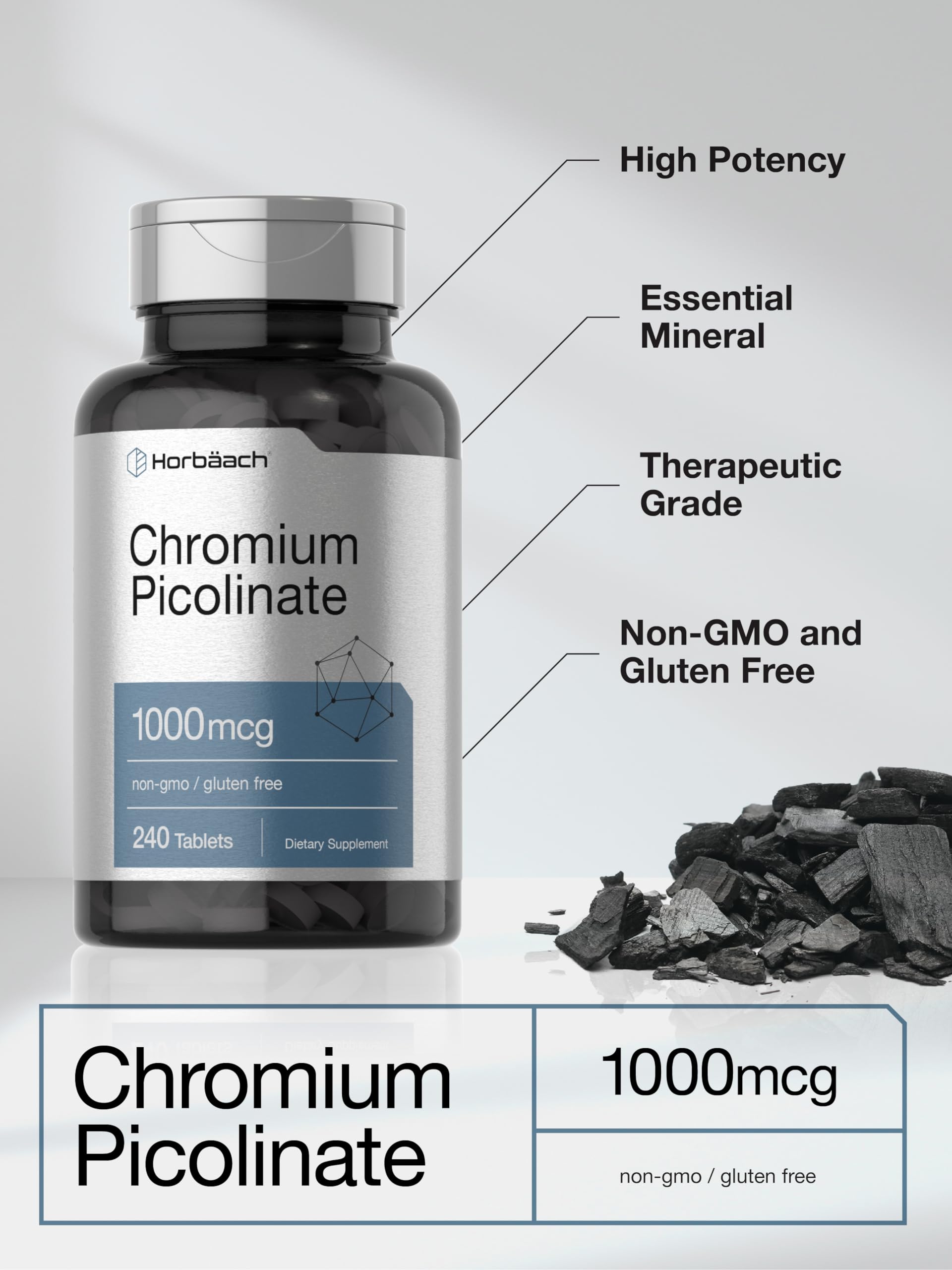 Horbäach Chromium Picolinate 1000mcg | 240 Tablets | Vegetarian, Non-GMO & Gluten Free Supplement - Image 4