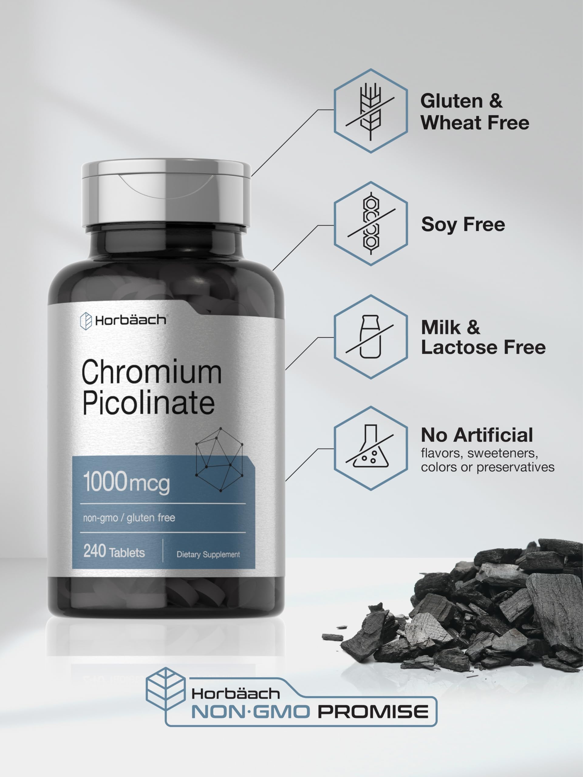 Horbäach Chromium Picolinate 1000mcg | 240 Tablets | Vegetarian, Non-GMO & Gluten Free Supplement - Image 5