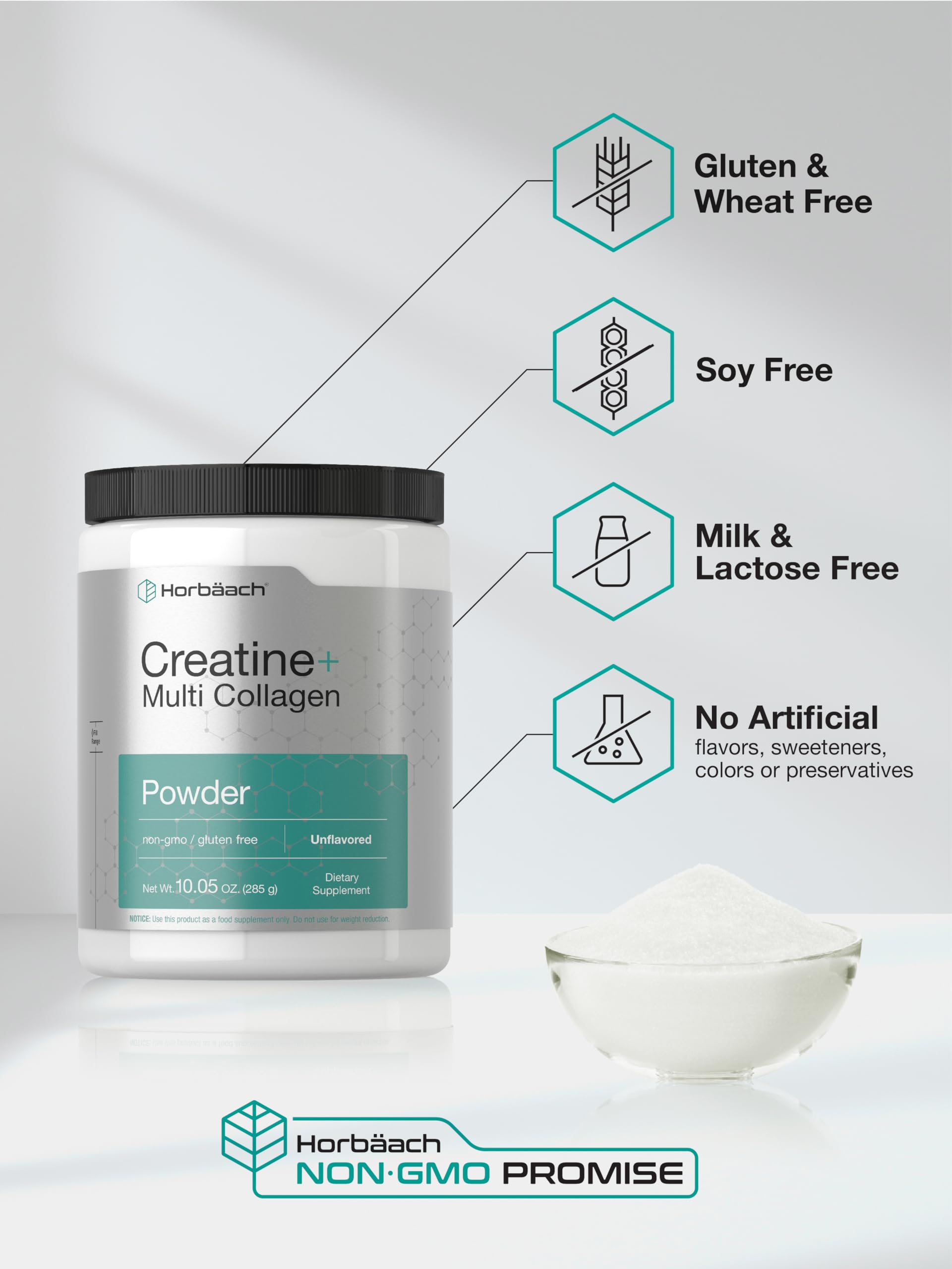 Horbäach Creatine Monohydrate Powder | with Collagen and L-Taurine | 10.05 oz | Unflavored | for Women and Men | Non-GMO, Gluten Free - Image 5