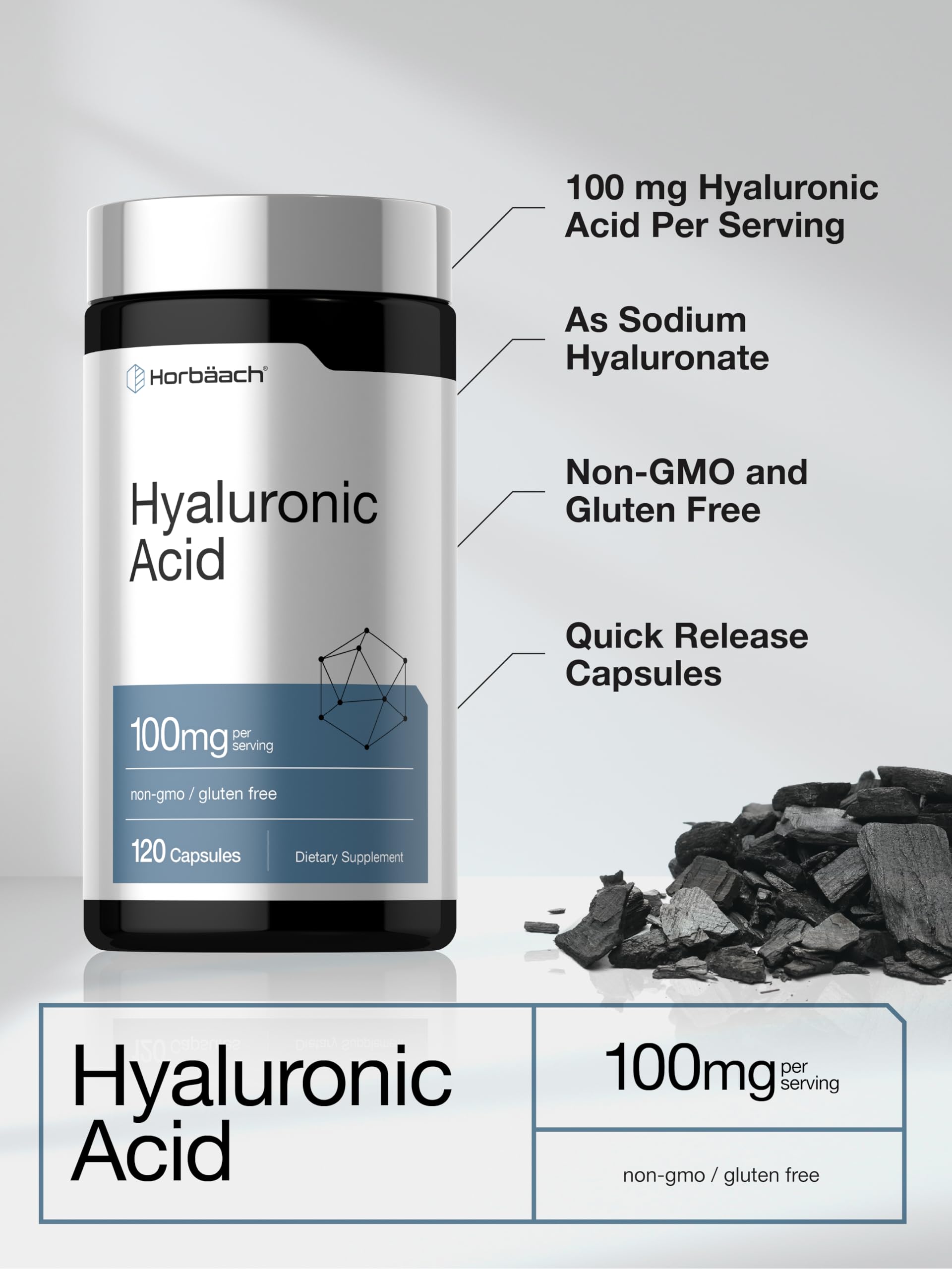 Horbäach Hyaluronic Acid Supplement | 100mg | 120 Capsules | Non-GMO, Gluten Free - Image 4
