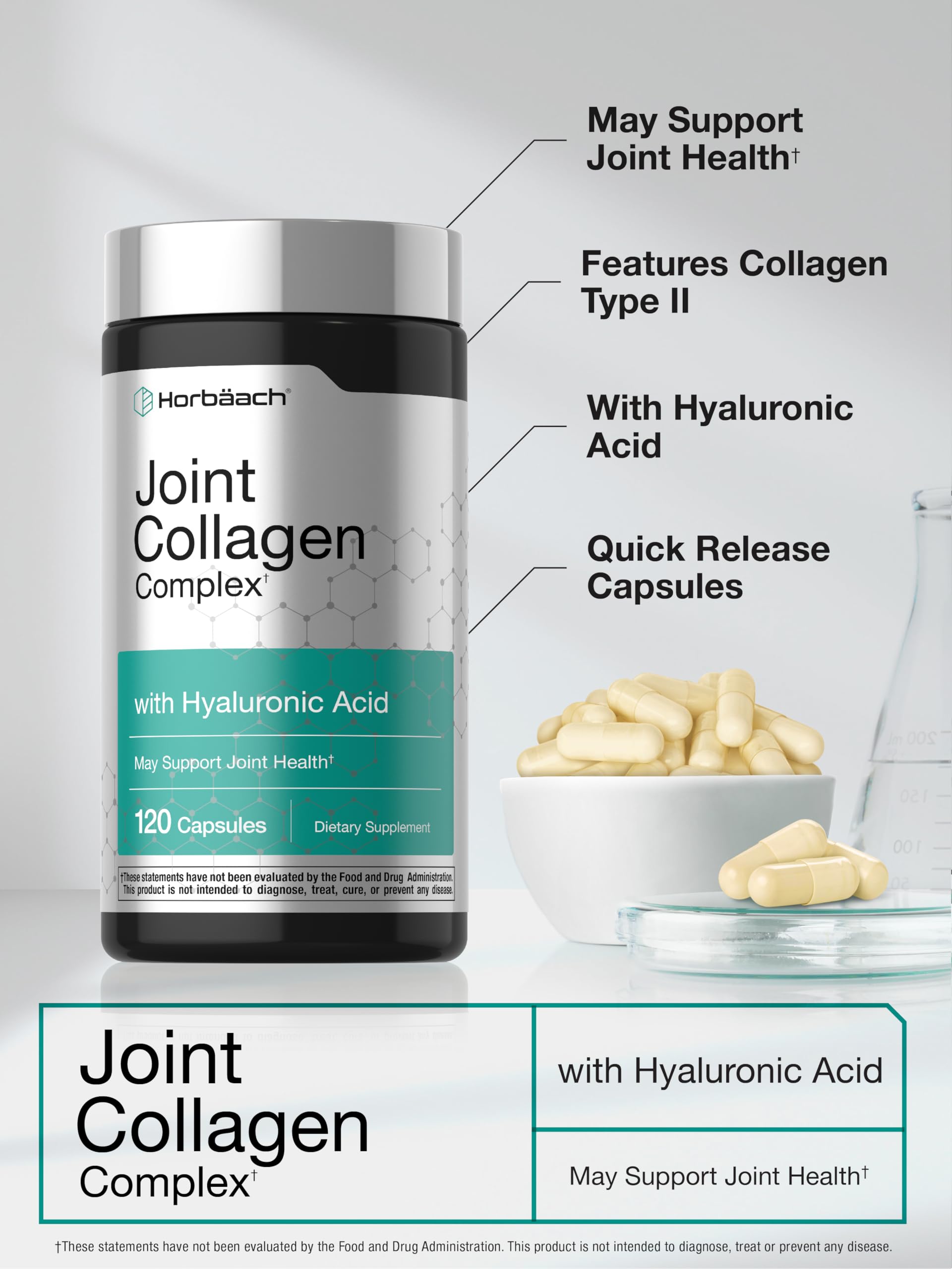 Horbäach Joint Support Supplement | 120 Capsules | with Collagen and Hyaluronic Acid | Joint Health Complex | for Men & Women | Non-GMO, Gluten Free - Image 4