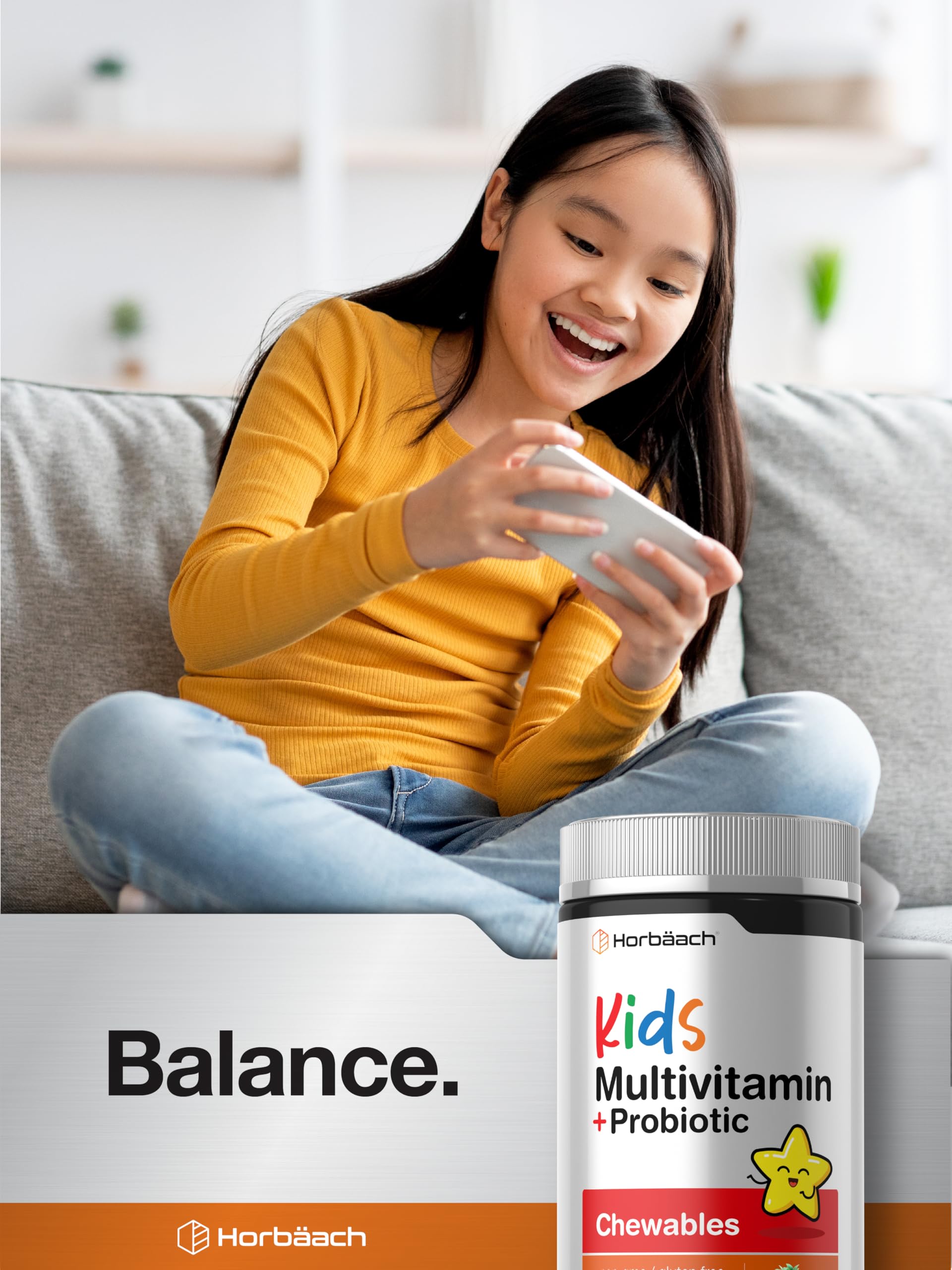 Horbäach Kids Multivitamin with Probiotics | 100 Chewable Tablets | Fruit Punch Flavor | Vegetarian, Non-GMO, Gluten Free Children's Supplement - Image 6