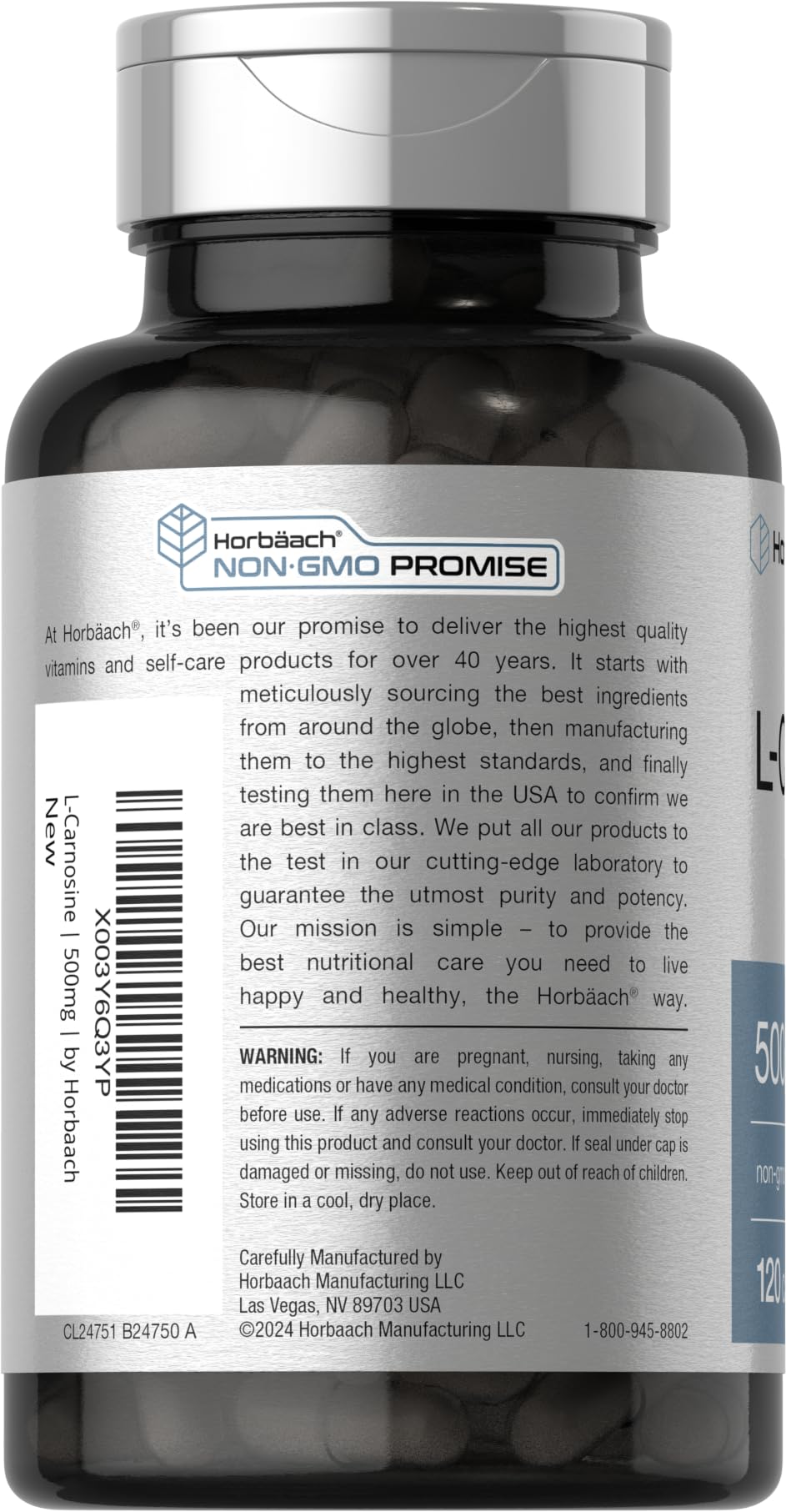 Horbäach L-Carnosine 500mg | 120 Capsule Supplement | Non-GMO & Gluten Free Powder Pills - Image 3