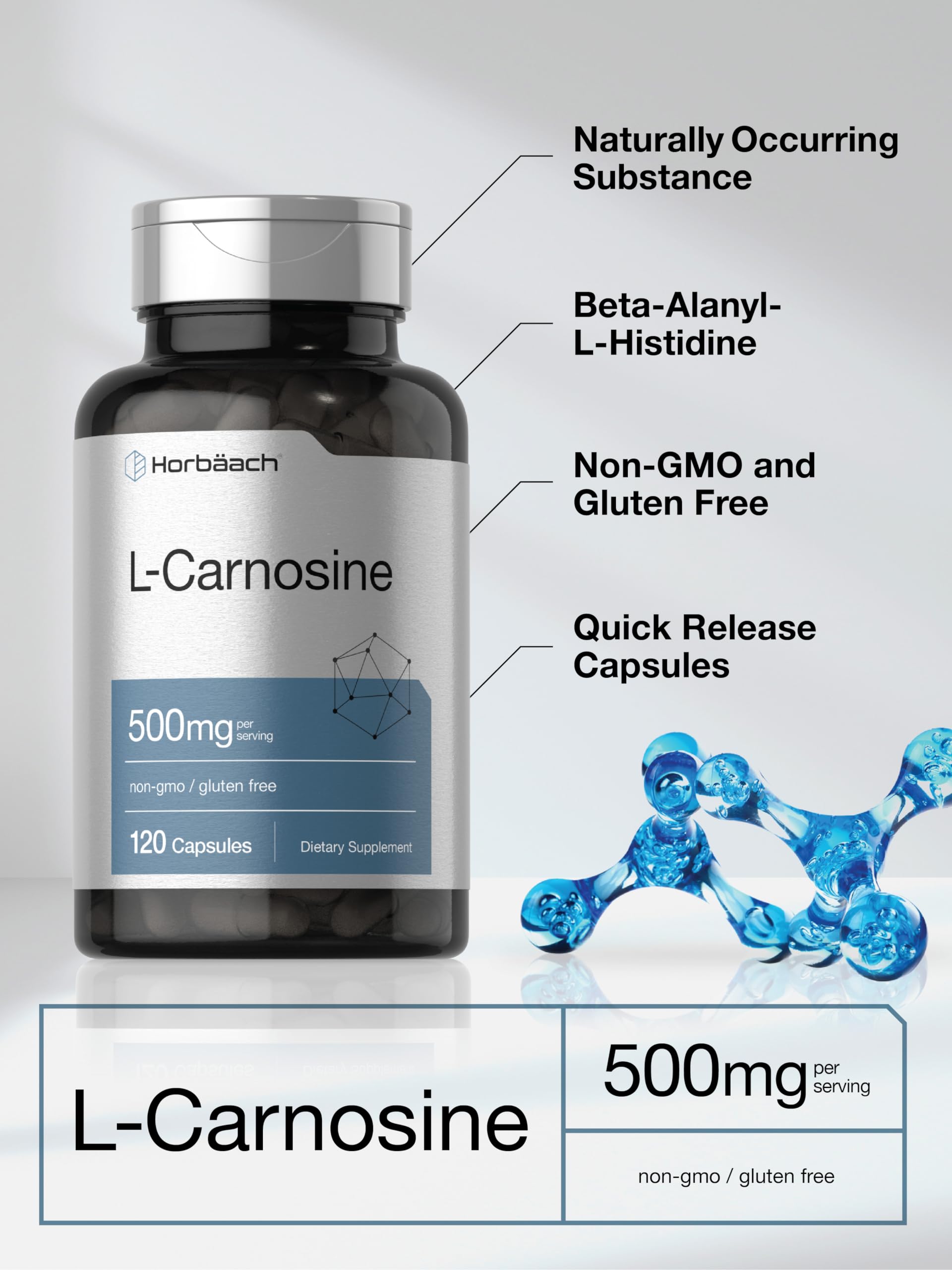 Horbäach L-Carnosine 500mg | 120 Capsule Supplement | Non-GMO & Gluten Free Powder Pills - Image 4