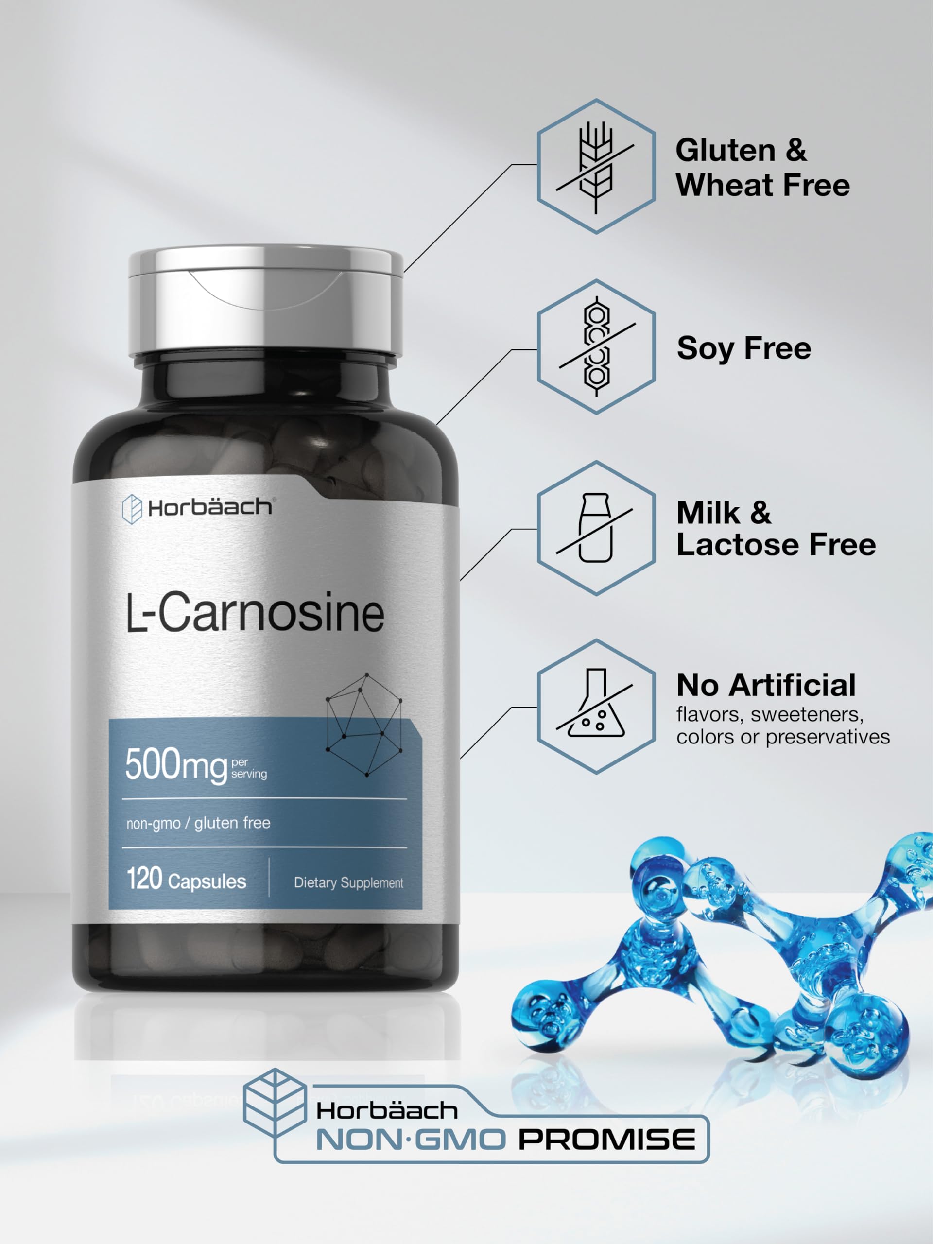 Horbäach L-Carnosine 500mg | 120 Capsule Supplement | Non-GMO & Gluten Free Powder Pills - Image 5