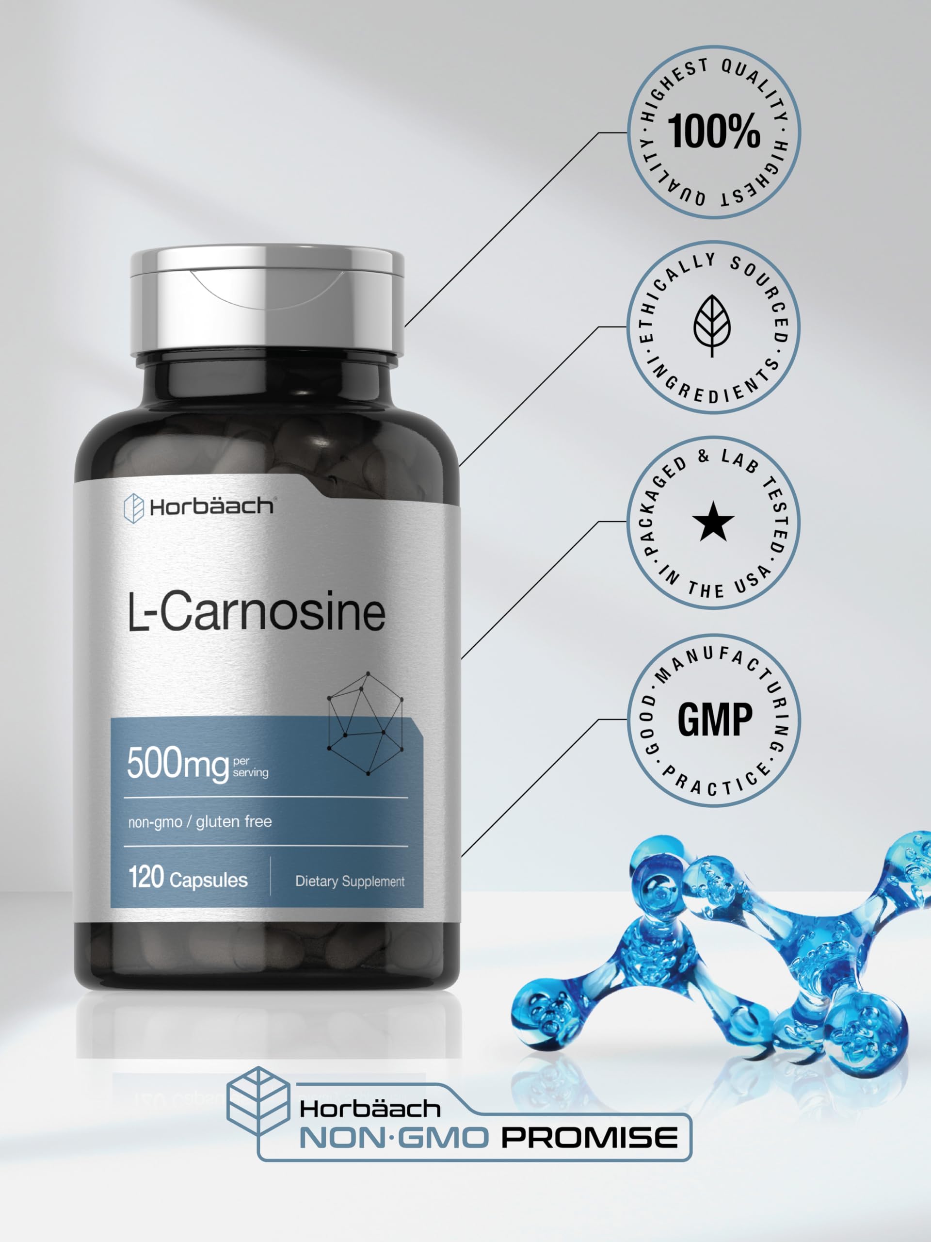 Horbäach L-Carnosine 500mg | 120 Capsule Supplement | Non-GMO & Gluten Free Powder Pills - Image 6