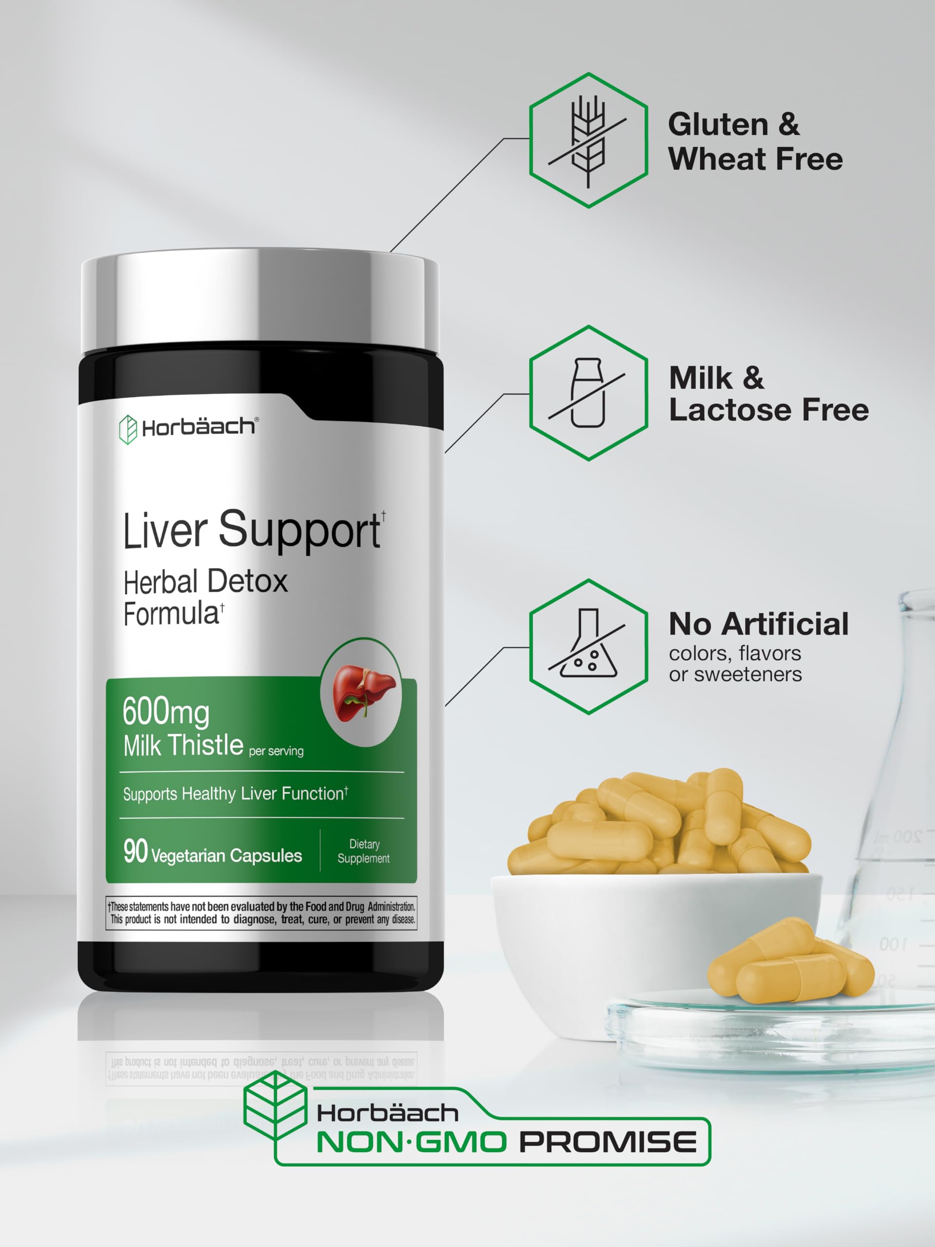Horbäach Liver Support | 600 mg Milk Thistle | 90 Vegetarian Capsules | Herbal Detox Formula | Non-GMO, Gluten Free - Image 5
