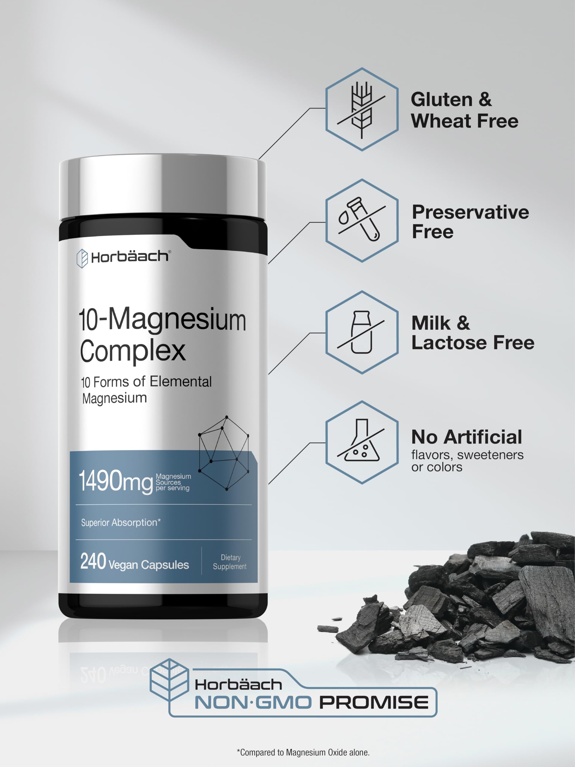 Horbäach Magnesium Complex | 1490 mg | 240 Capsules | 10 Forms of Elemental Magnesium | Vegan, Non-GMO, Gluten Free - Image 5
