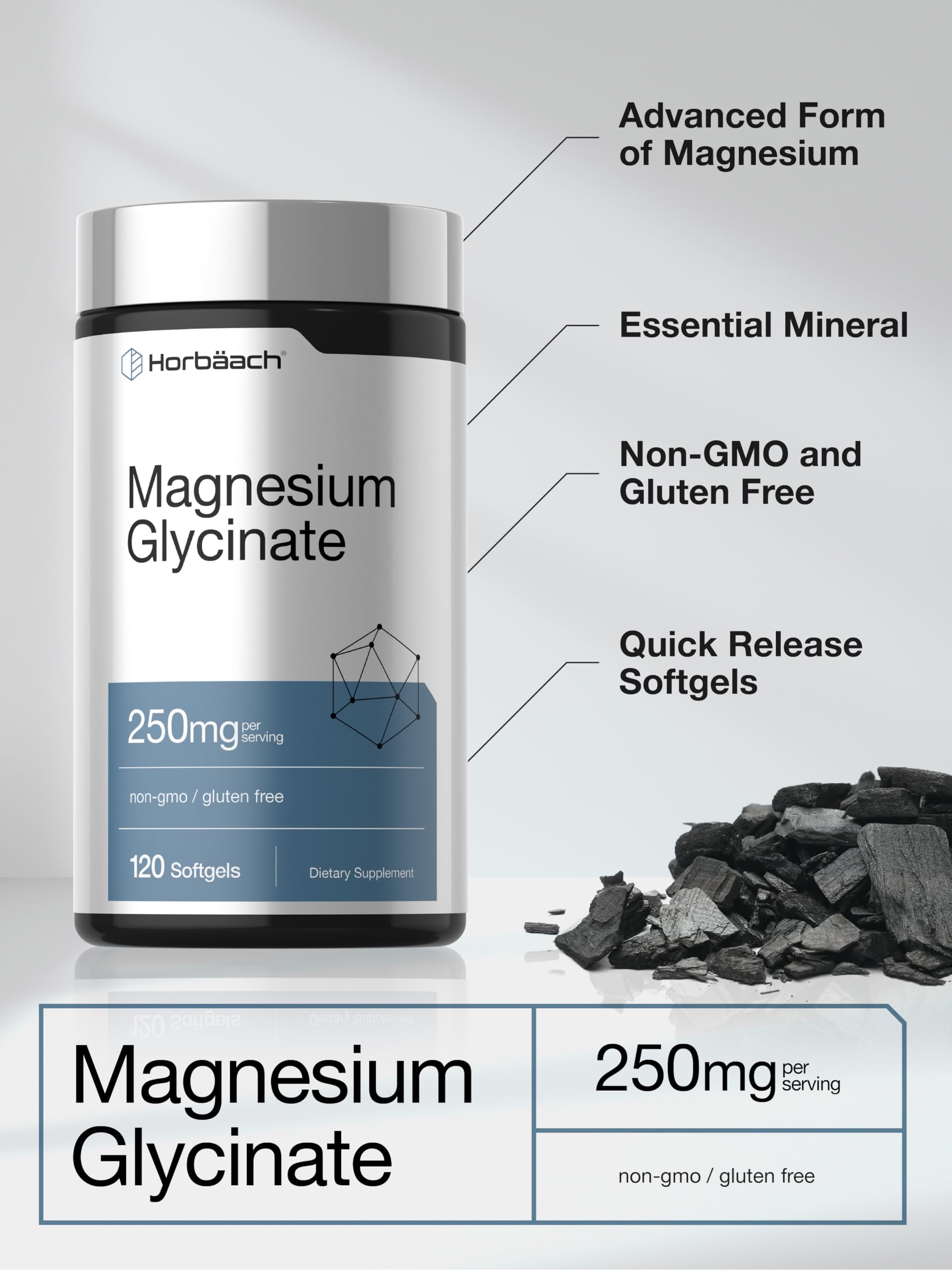 Horbäach Magnesium Glycinate | 250mg | 120 Softgels | Non-GMO and Gluten Free Supplement - Image 4