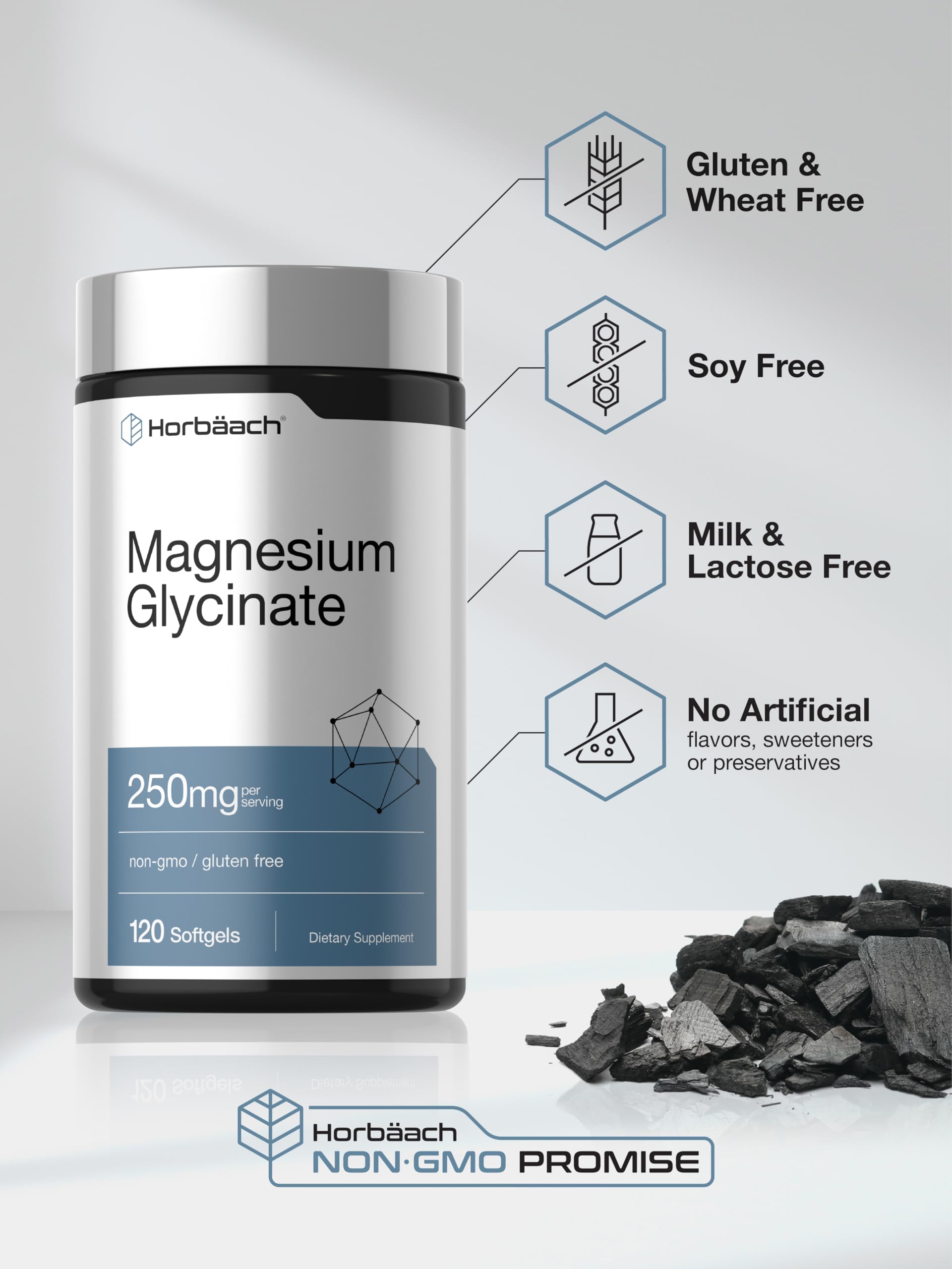 Horbäach Magnesium Glycinate | 250mg | 120 Softgels | Non-GMO and Gluten Free Supplement - Image 5