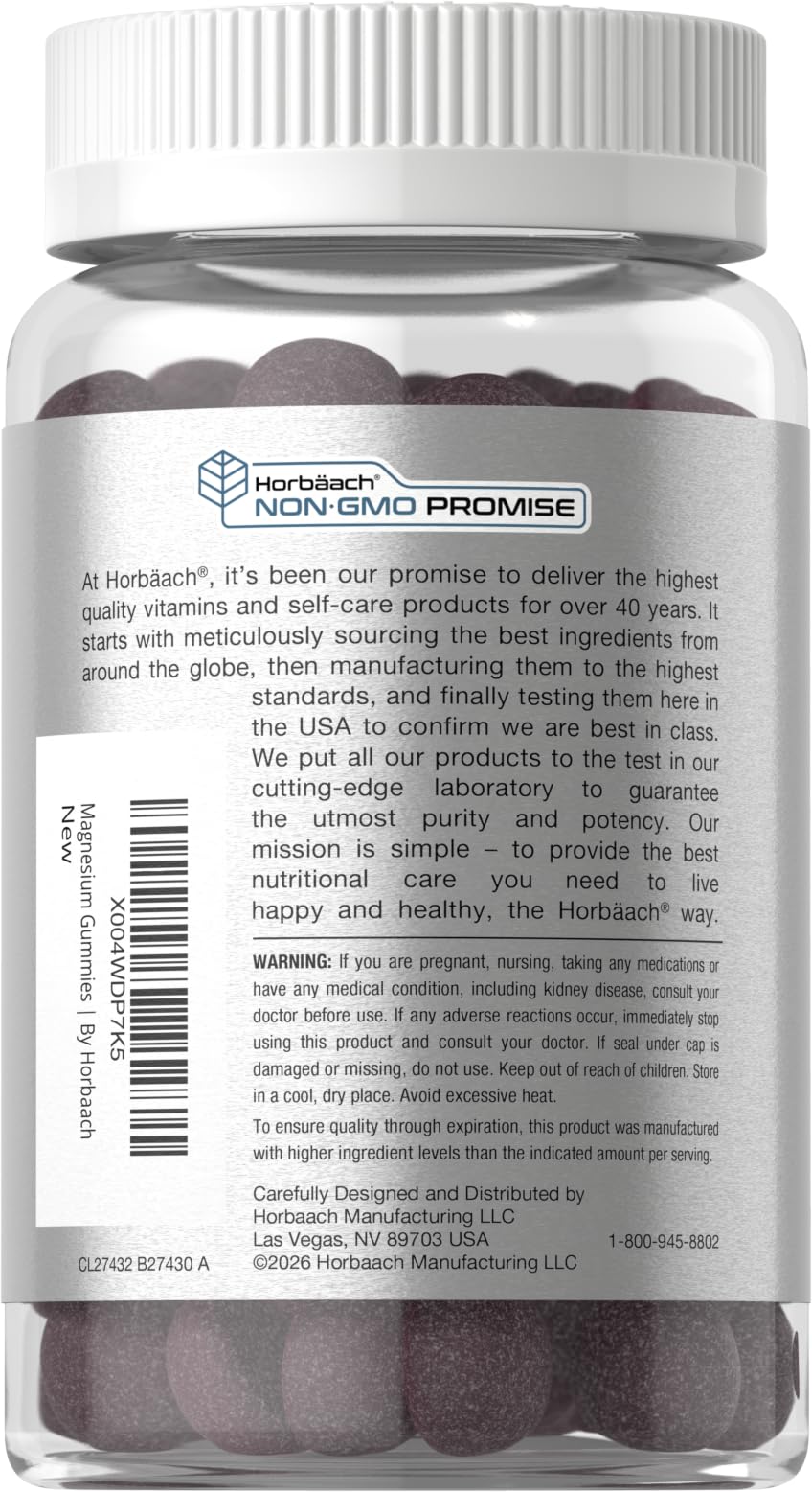 Horbäach Magnesium Glycinate Gummies | 60 Count | Sour Grape Flavor | High Absorption | Vegan, Non-GMO, Gluten Free - Image 3