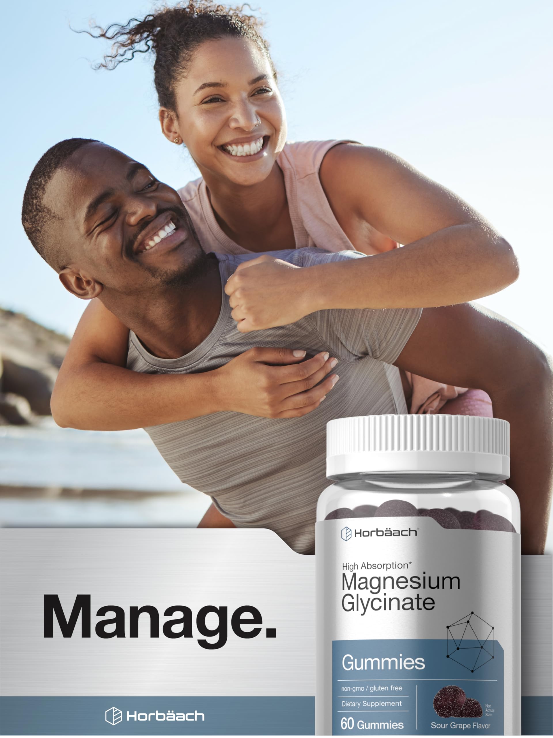 Horbäach Magnesium Glycinate Gummies | 60 Count | Sour Grape Flavor | High Absorption | Vegan, Non-GMO, Gluten Free - Image 6