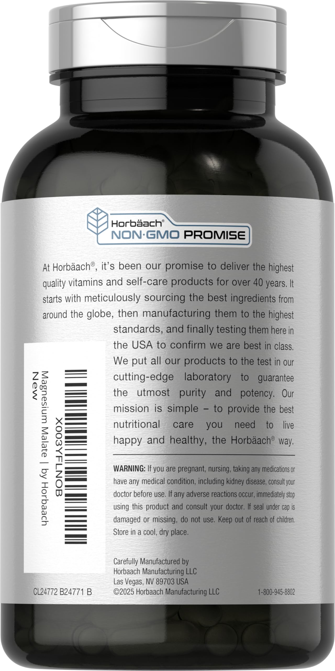 Horbäach Magnesium Malate | 1800mg | 250 Caplets | Vegetarian, Non-GMO, Gluten Free Supplement - Image 3