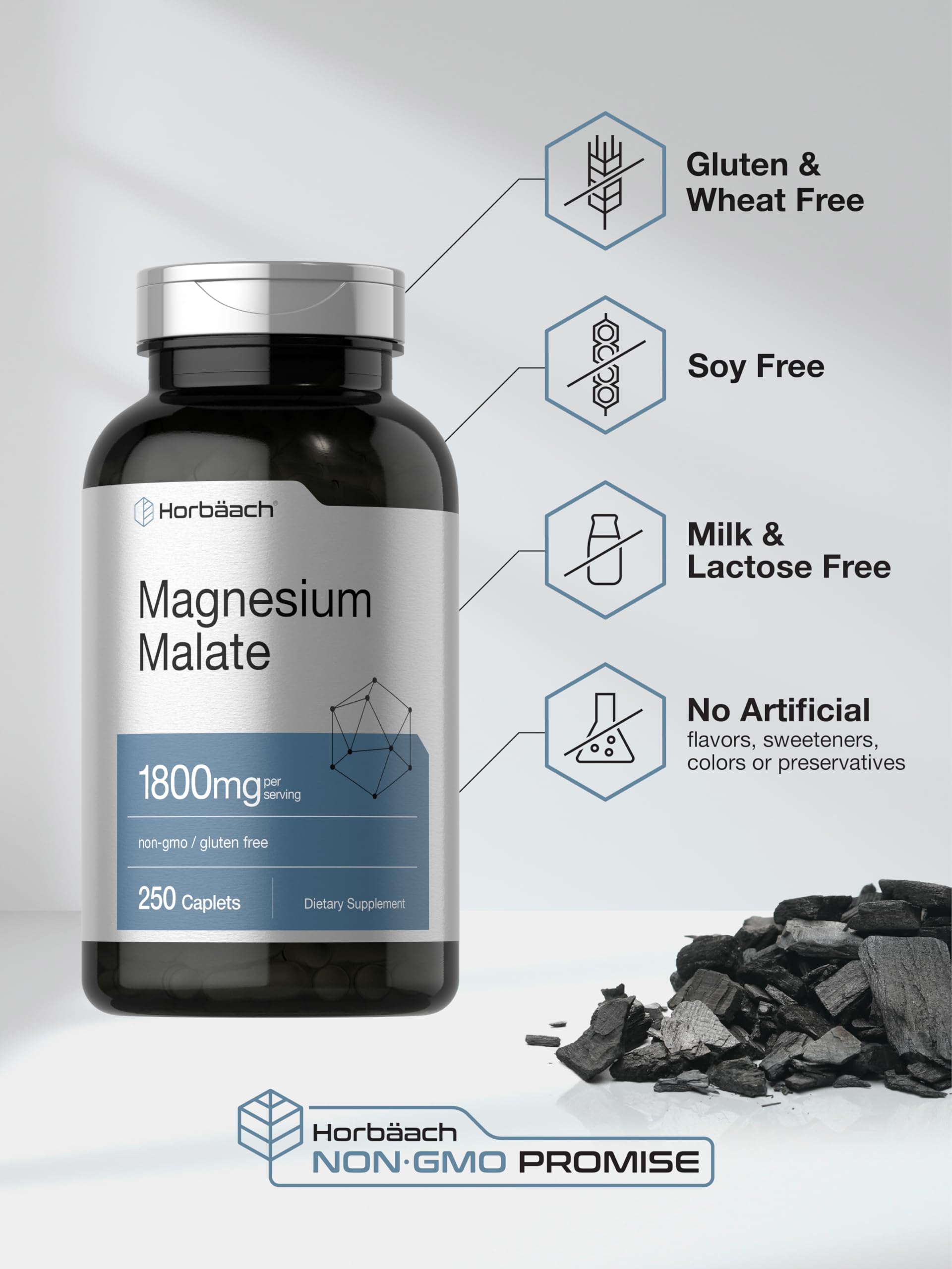 Horbäach Magnesium Malate | 1800mg | 250 Caplets | Vegetarian, Non-GMO, Gluten Free Supplement - Image 5