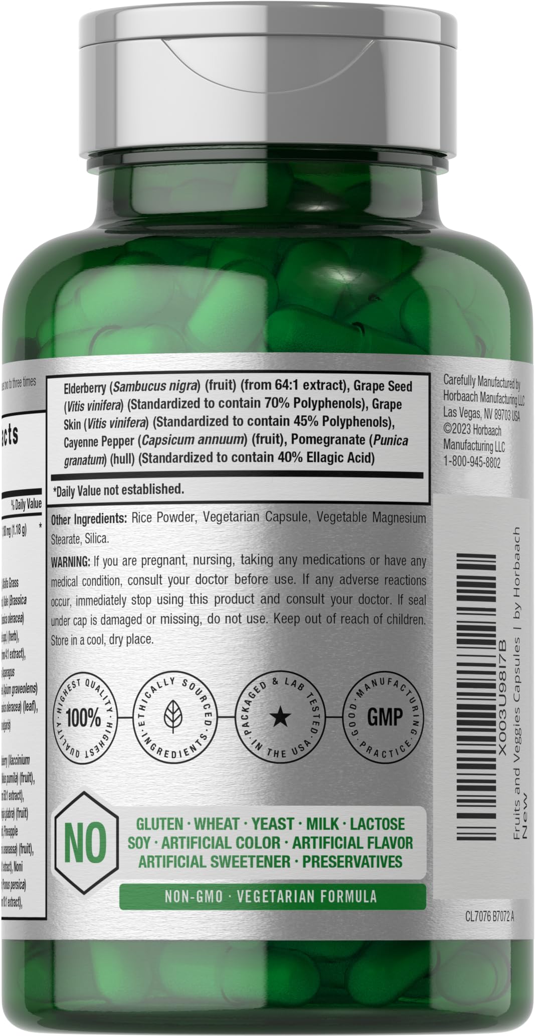 Horbäach Mega Fruits and Veggies Supplement | 100 Capsules | Vegetarian, Non-GMO and Gluten Free - Image 3