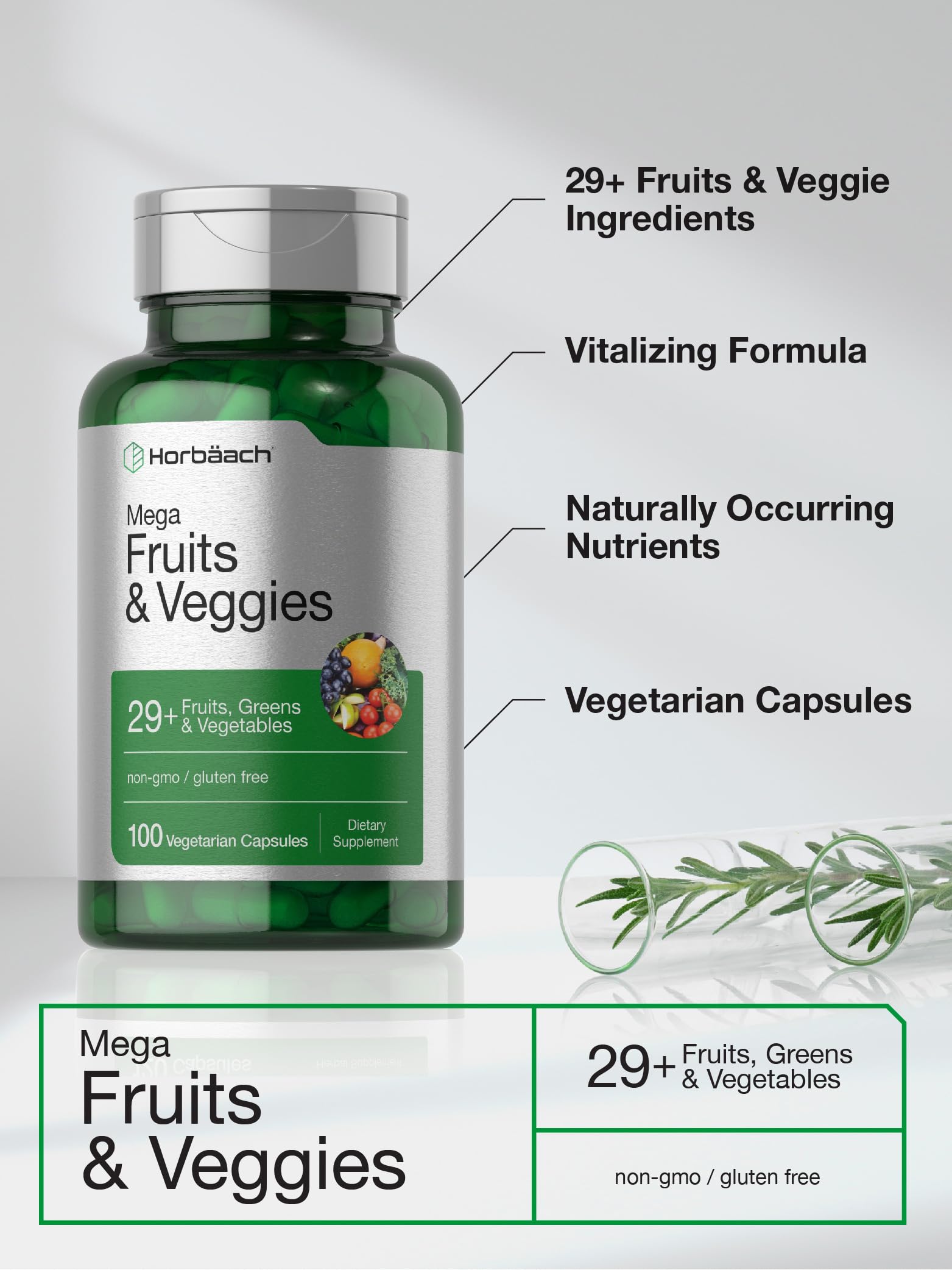 Horbäach Mega Fruits and Veggies Supplement | 100 Capsules | Vegetarian, Non-GMO and Gluten Free - Image 4