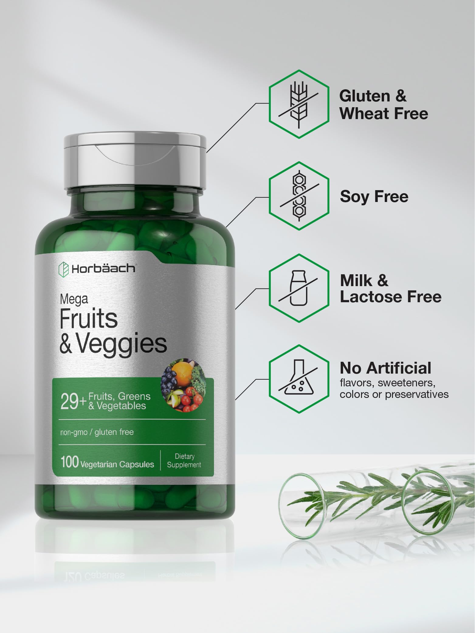 Horbäach Mega Fruits and Veggies Supplement | 100 Capsules | Vegetarian, Non-GMO and Gluten Free - Image 5
