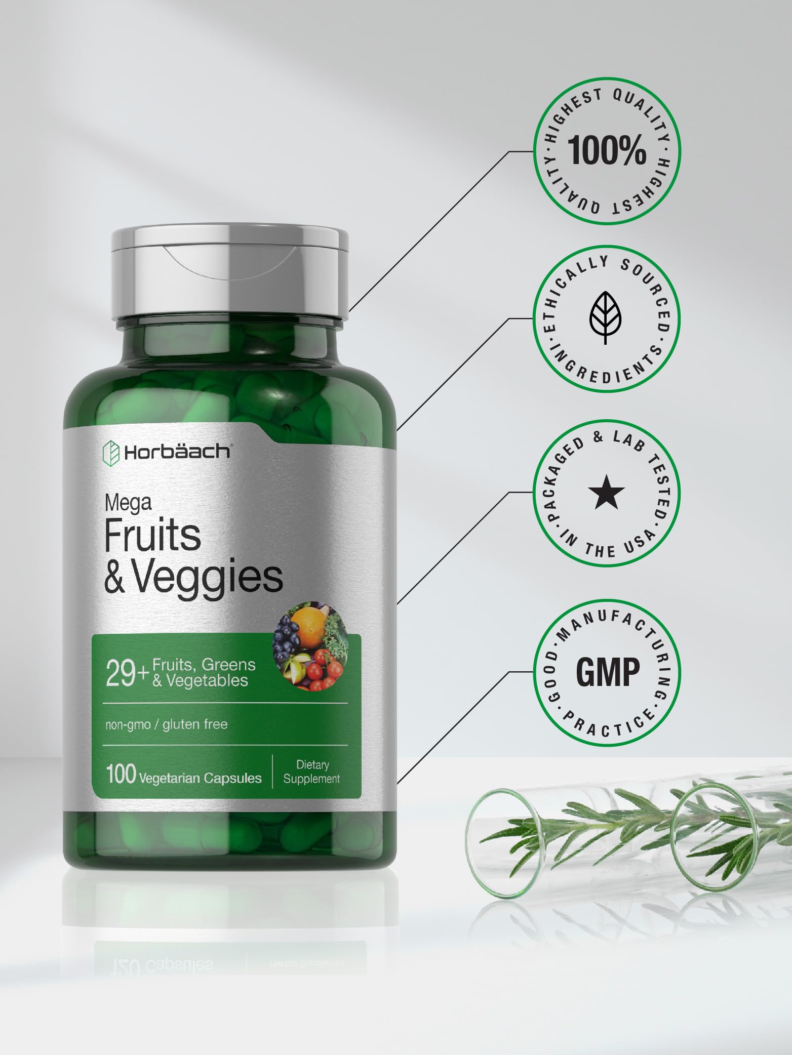 Horbäach Mega Fruits and Veggies Supplement | 100 Capsules | Vegetarian, Non-GMO and Gluten Free - Image 6