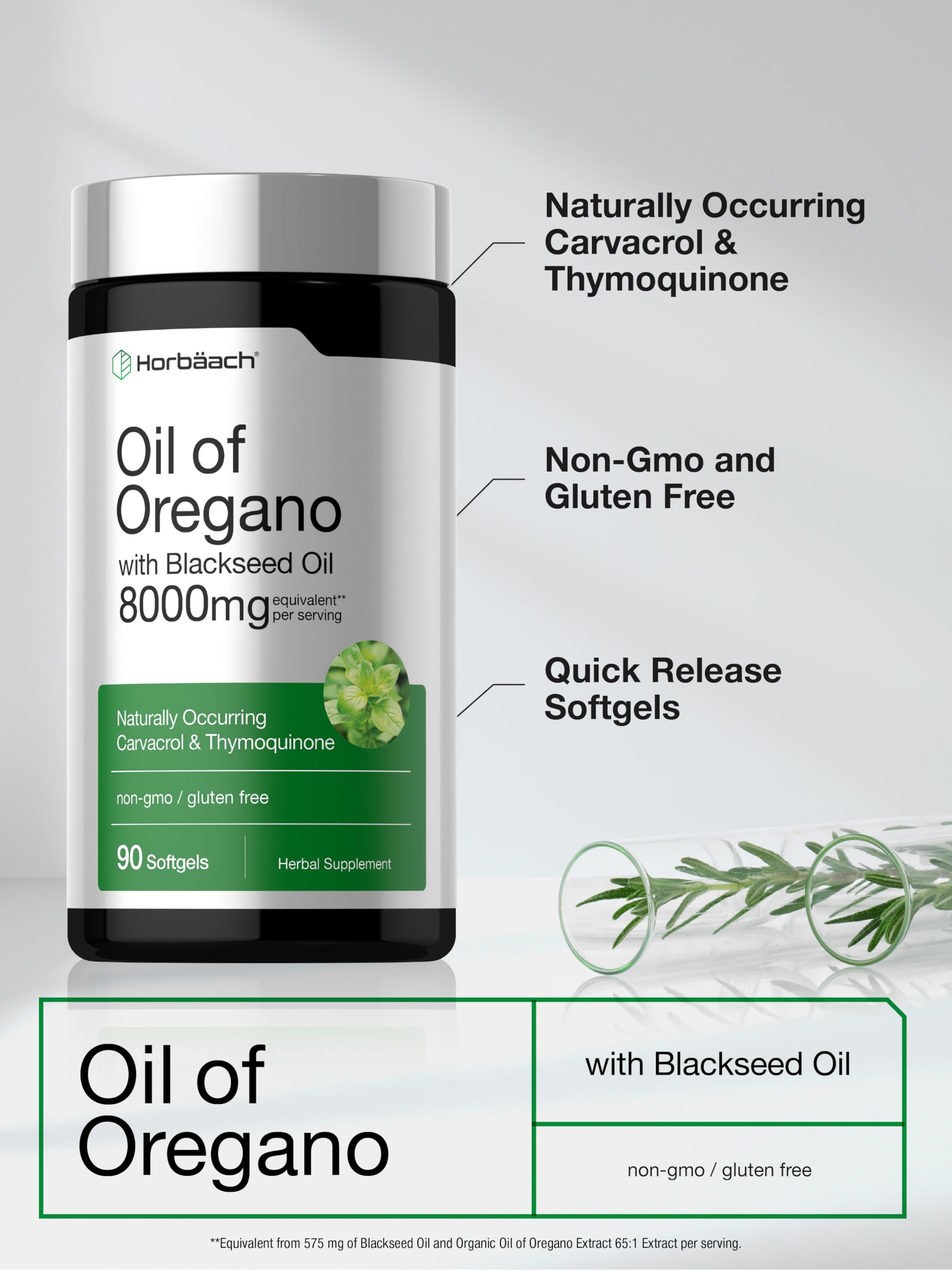 Horbäach Oil of Oregano with Blackseed Oil Softgels | 90 Pills | Naturally Occurring Carvacrol & Thymoquinone | Non-GMO, Gluten Free Supplement - Image 4