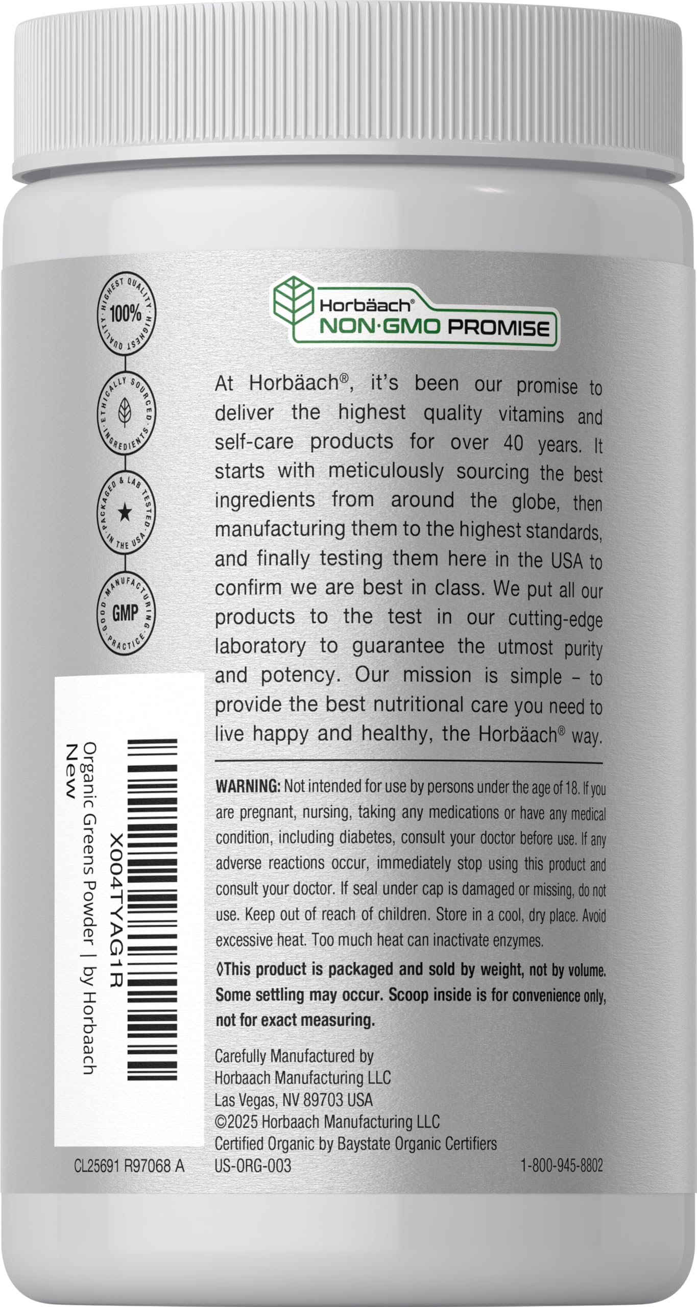 Horbäach Organic Greens Powder | 5.29 oz Supplement | with 20+ Superfoods, 18 Digestive Enzymes, and Prebiotics | Relieves Occasional Gas, Discomfort & Bloating | Vegan, and Non-GMO - Image 3