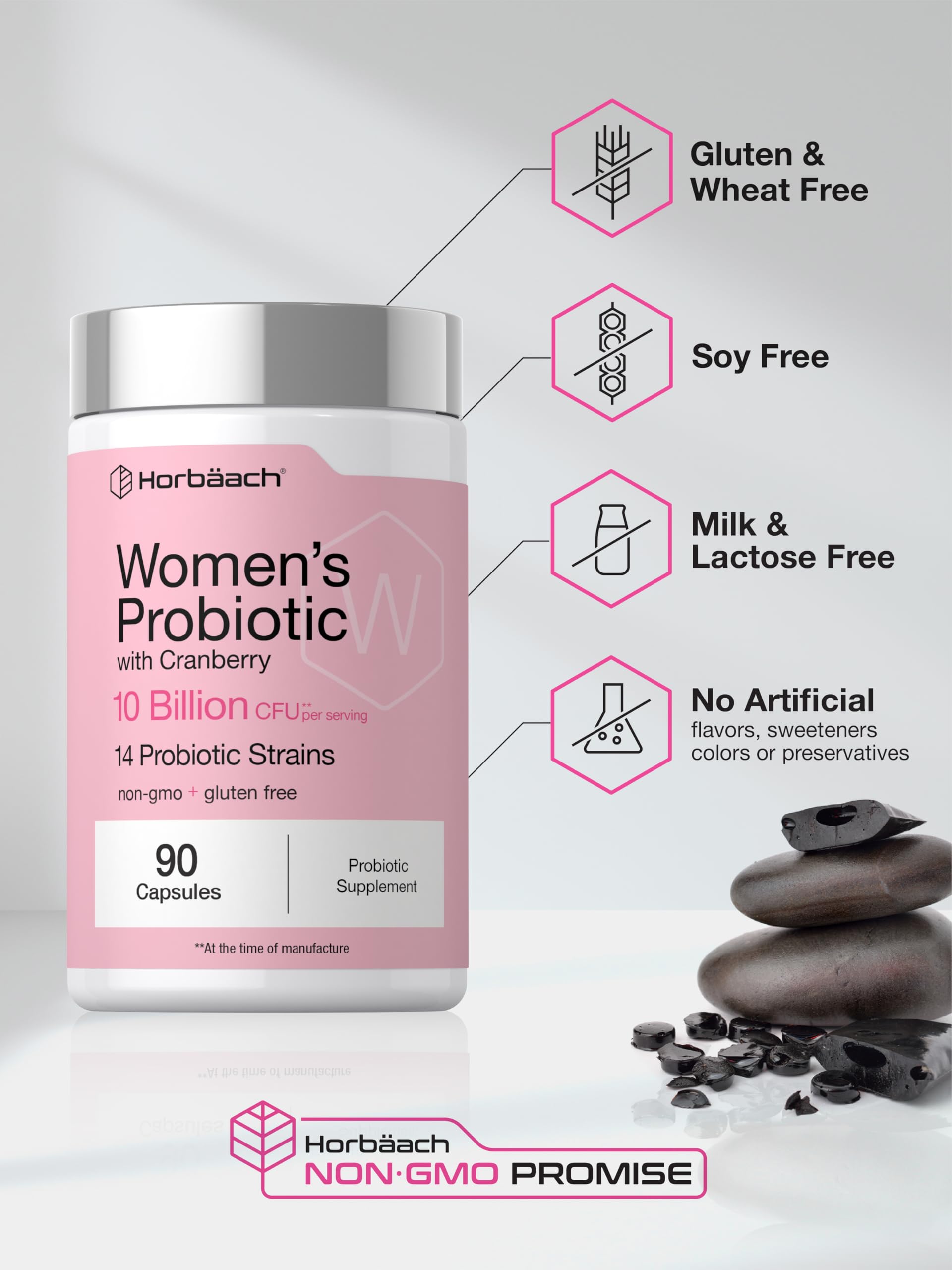 Horbäach Women's Probiotic with Cranberry Supplement | 10 Billion CFU | 14 Probiotic Strains | 90 Capsules | Non GMO, Gluten Free - Image 5