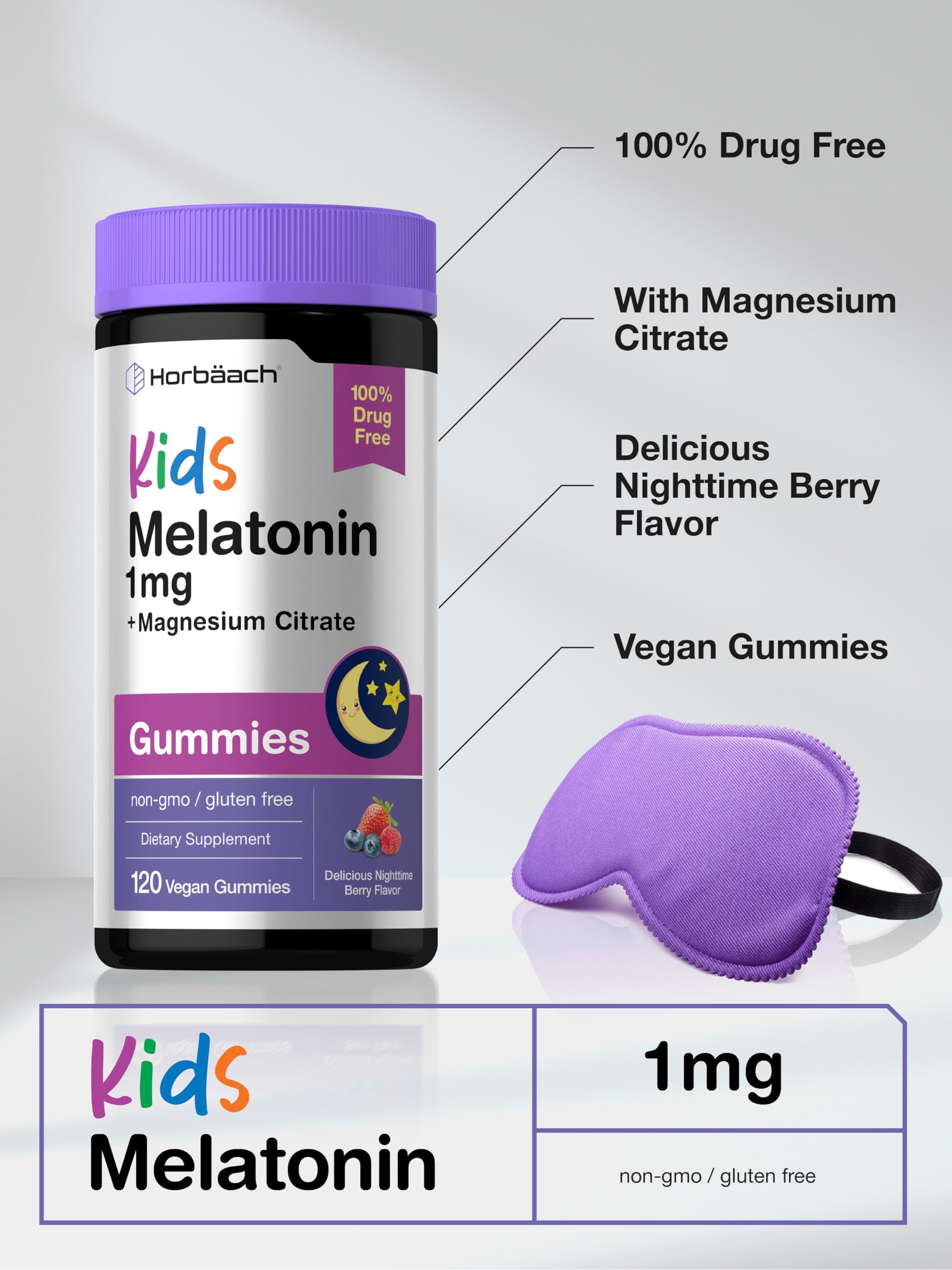Horbaach Kids Melatonin & Magnesium | 120 Vegan Gummies | Berry Flavor | 100% Drug Free | Non-GMO and Gluten Free - Image 4