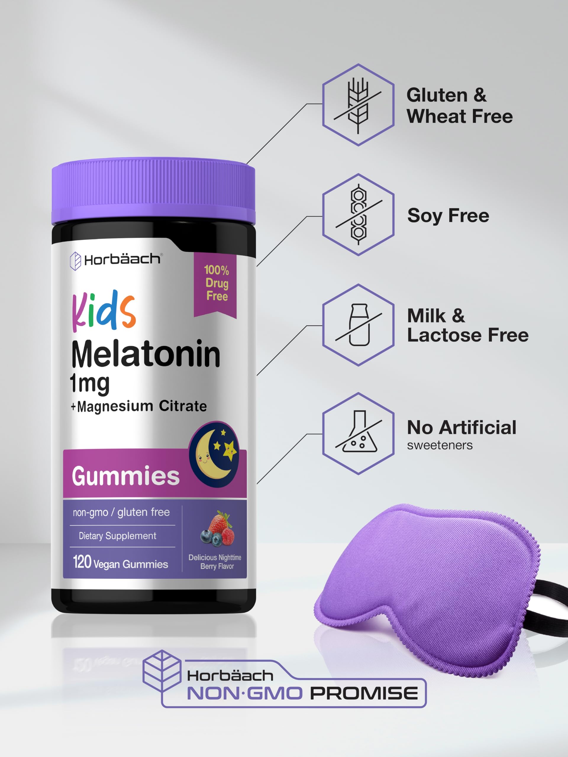 Horbaach Kids Melatonin & Magnesium | 120 Vegan Gummies | Berry Flavor | 100% Drug Free | Non-GMO and Gluten Free - Image 5