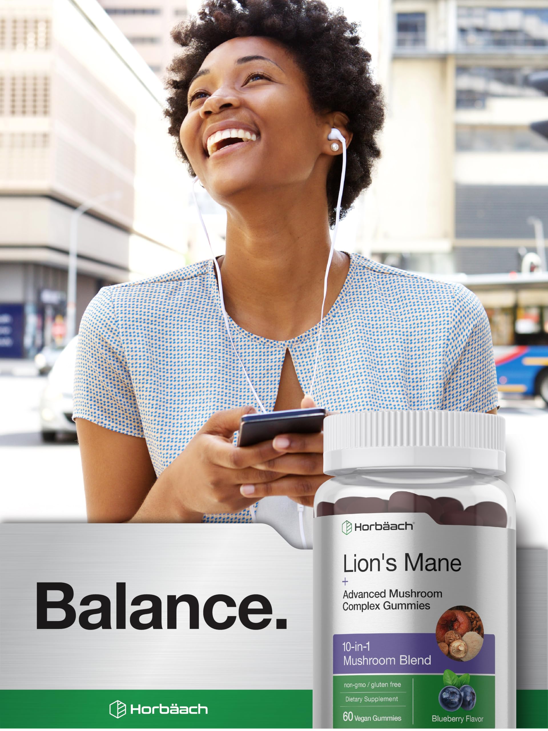 Horbaach Lions Mane Supplement | 60 Gummies | 10-in-1 Mushroom Complex | with Turkey Tail, Reishi, Cordyceps, Chaga, Maitake, and Shiitake | Blueberry Flavor | Non-GMO & Gluten Free - Image 6