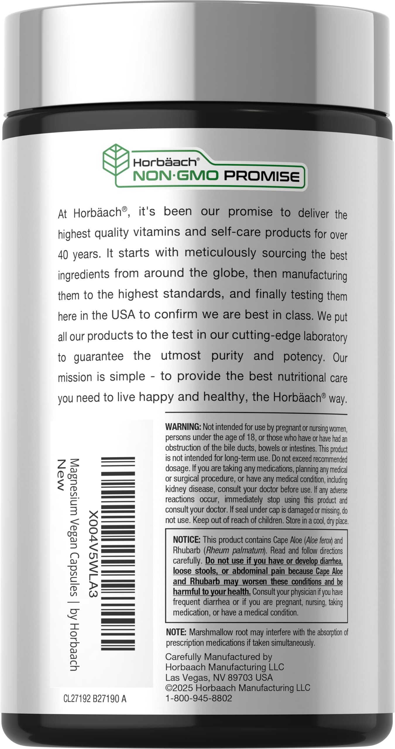 Horbaach Magnesium 230mg | Plus Herbal Blend | 200 Vegan Capsules | Gentle Cleanse | Non-GMO and Gluten Free Supplement - Image 3