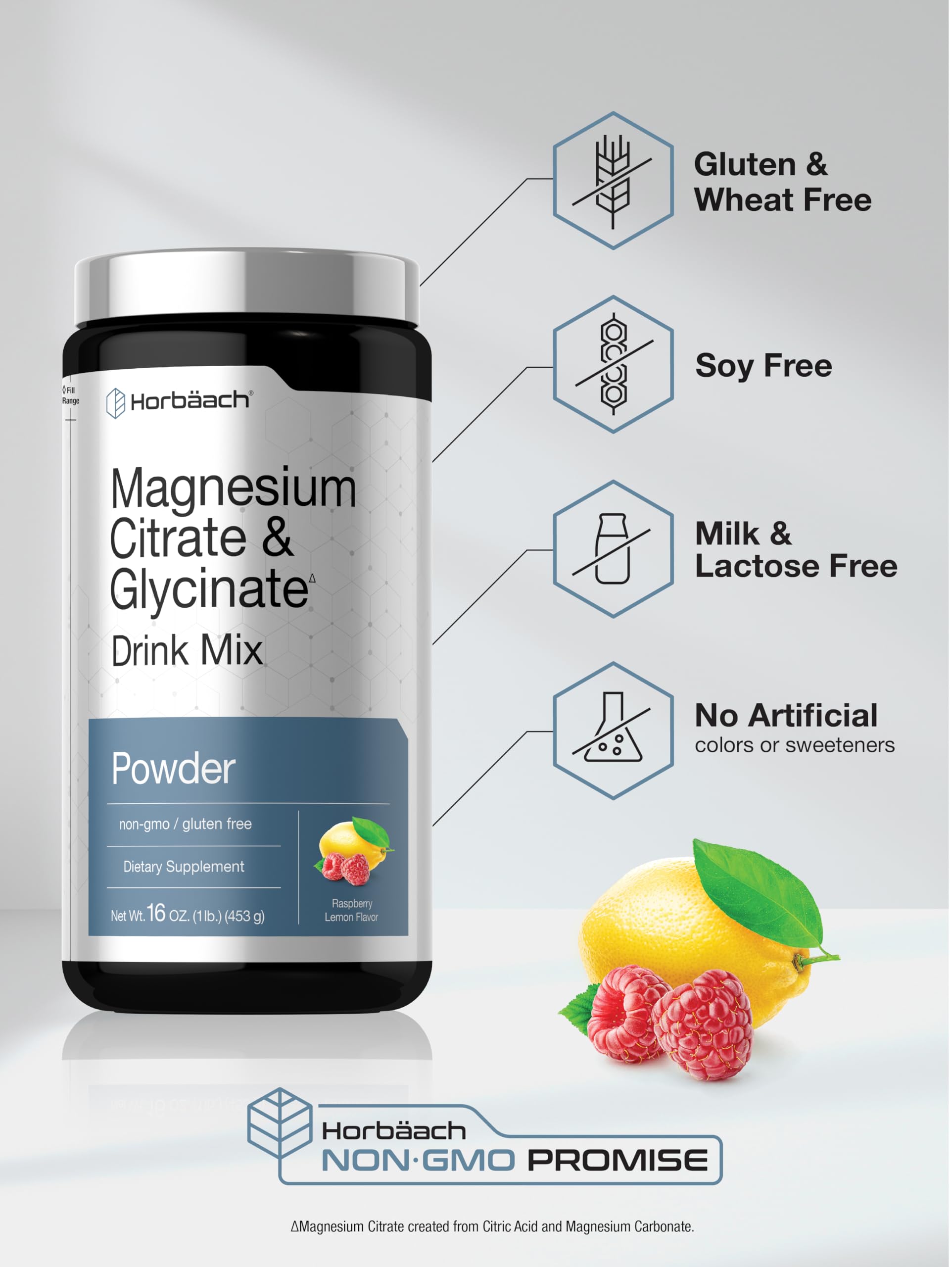 Horbaach Magnesium Citrate & Glycinate | 325 mg | 16 oz | Raspberry Lemon Flavored Drink Mix | Vegan, Non-GMO and Gluten Free - Image 5