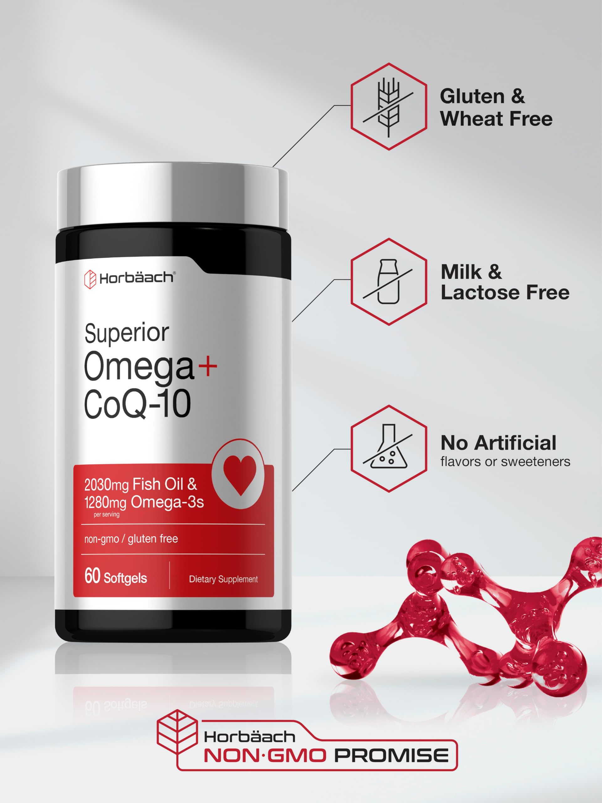 Horbaach Omega with CoQ-10 | 60 Softgels | 2030mg Fish Oil | 1280mg Omega-3s | Non-GMO, Gluten Free - Image 5